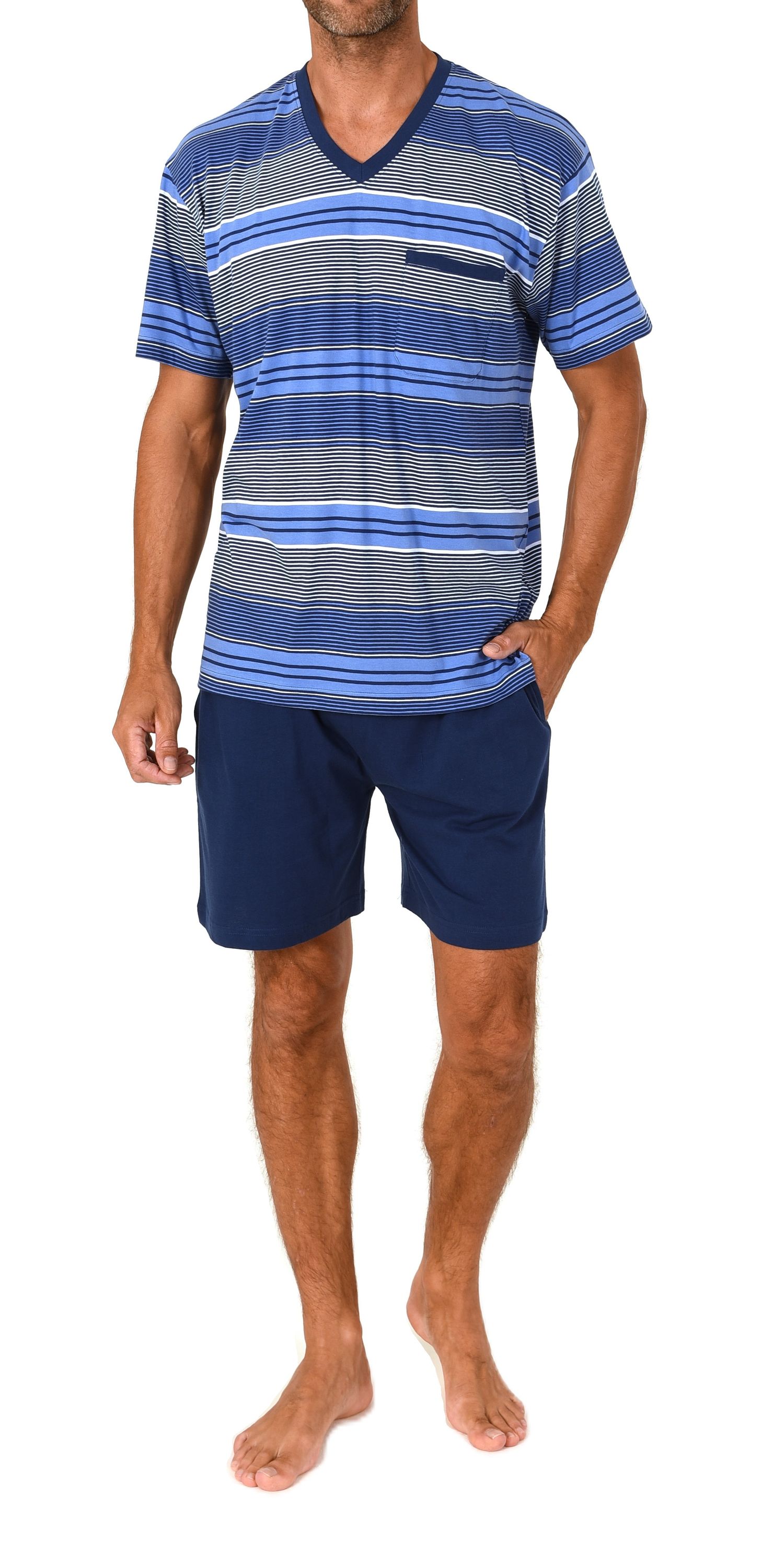 Normann Herren Schlafanzug Shorty kurzarm Pyjama edle Streifenoptik – auch in Übergröße