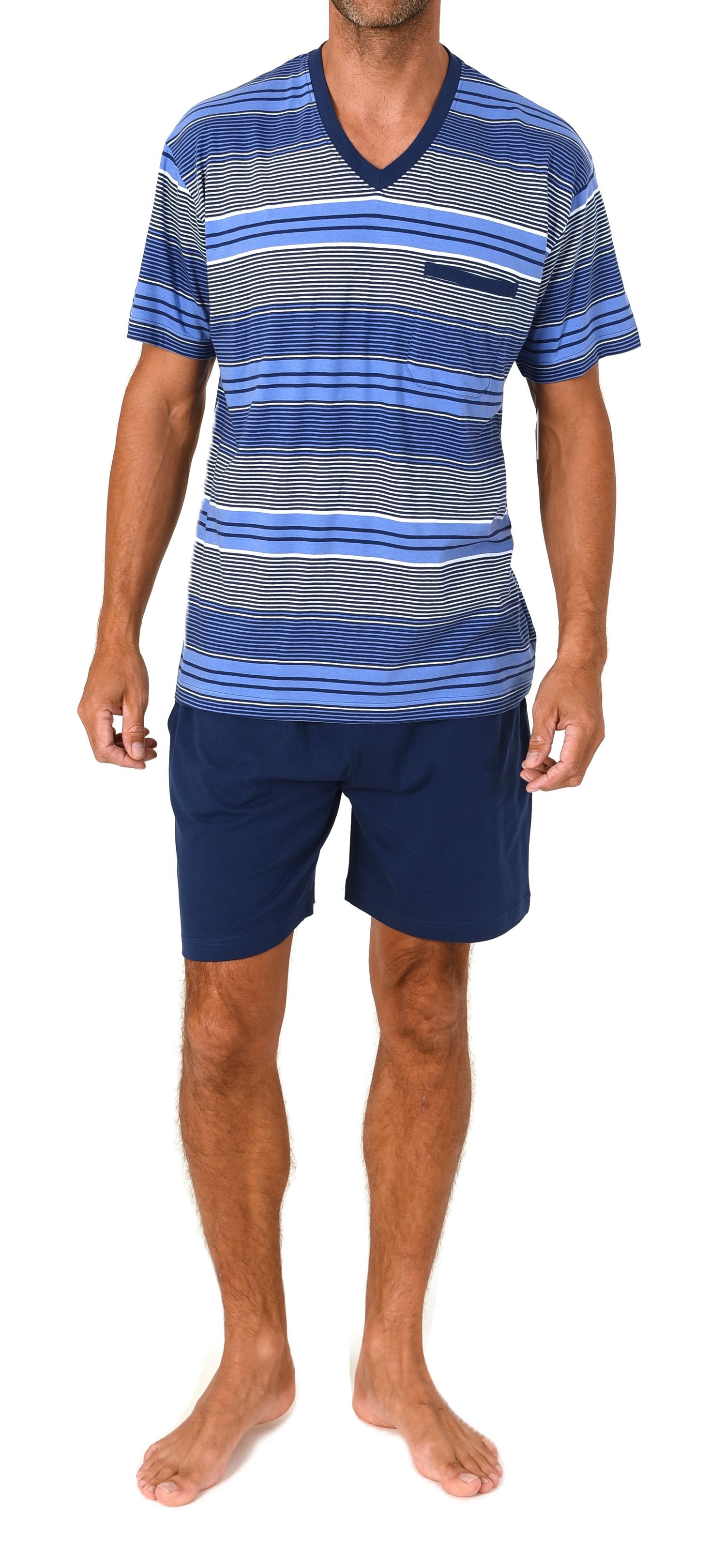 Normann Herren Schlafanzug Shorty kurzarm Pyjama edle Streifenoptik – auch in Übergröße