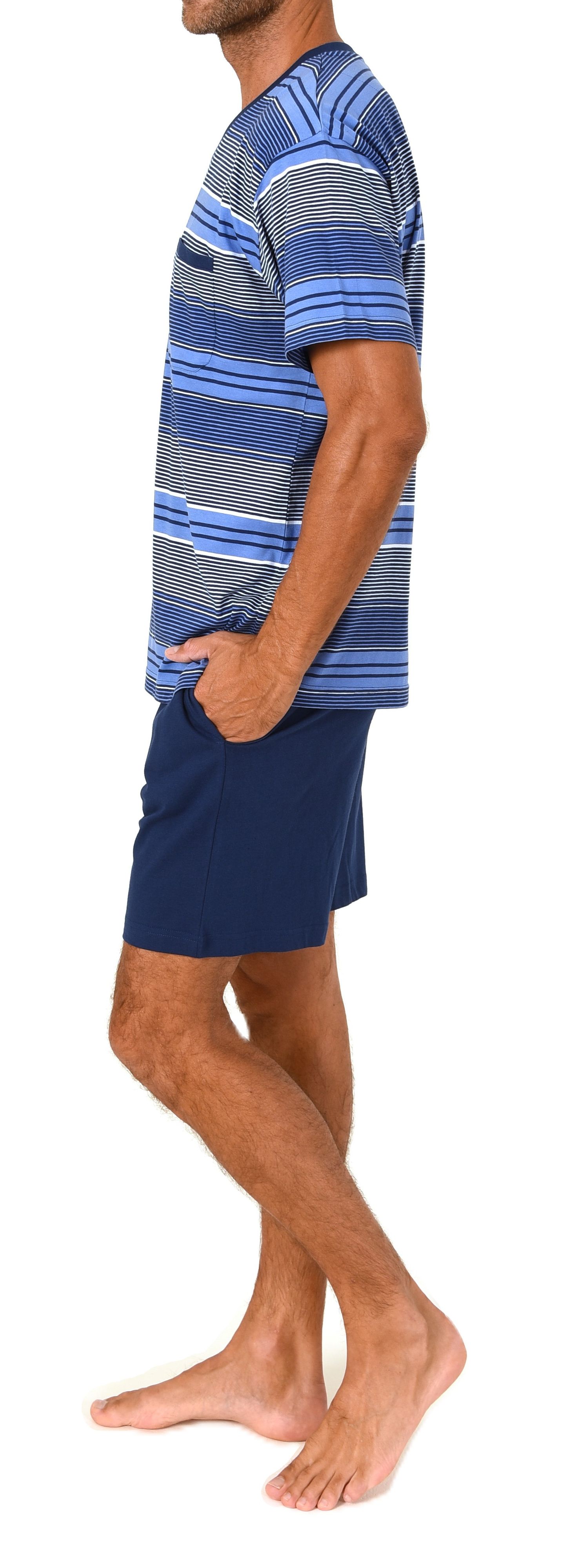 Normann Herren Schlafanzug Shorty kurzarm Pyjama edle Streifenoptik – auch in Übergröße