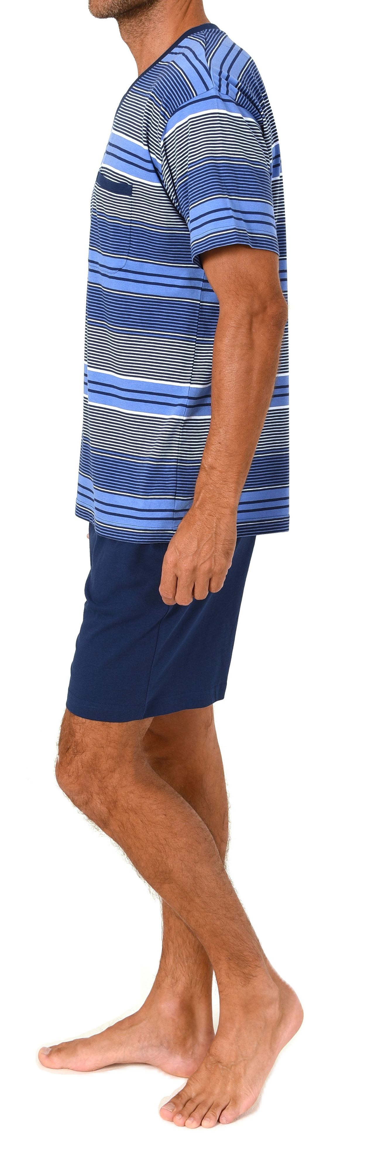 Normann Herren Schlafanzug Shorty kurzarm Pyjama edle Streifenoptik – auch in Übergröße