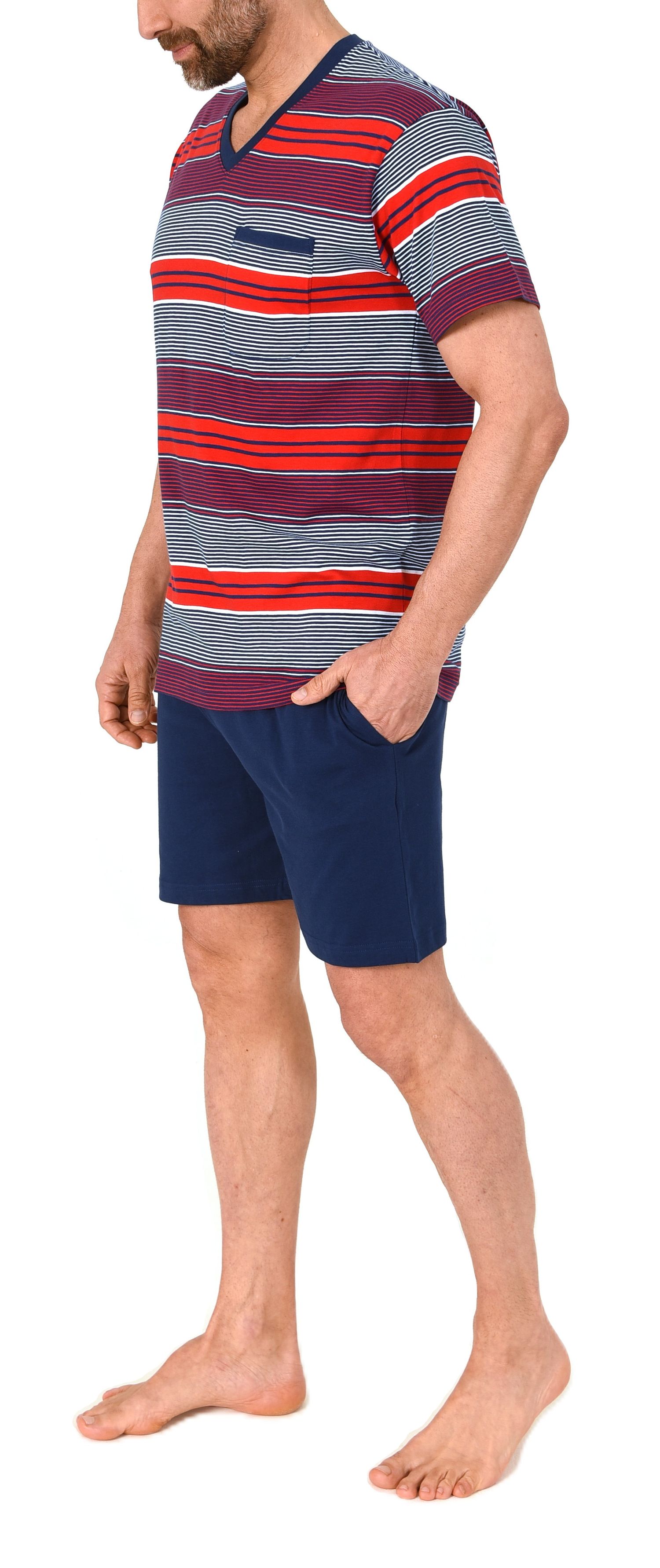 Normann Herren Schlafanzug Shorty kurzarm Pyjama edle Streifenoptik – auch in Übergröße