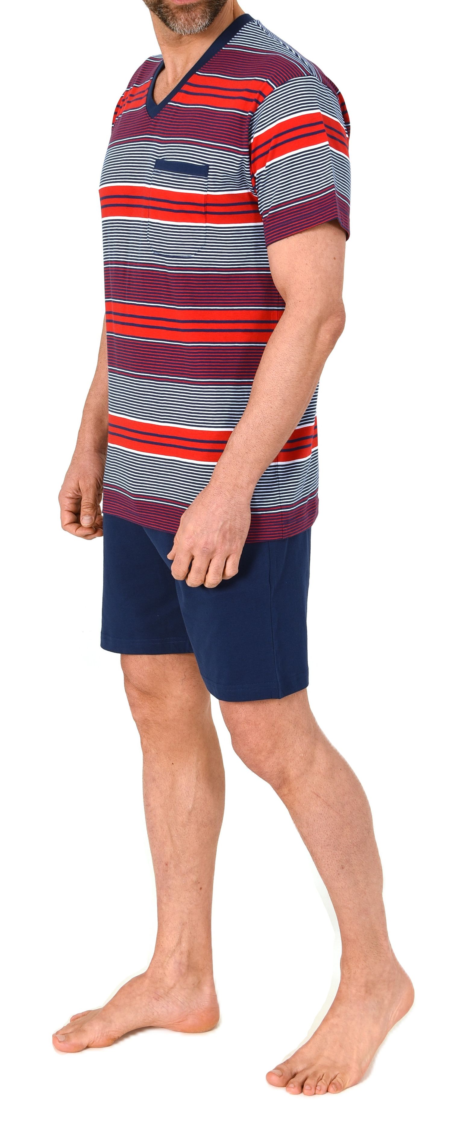 Normann Herren Schlafanzug Shorty kurzarm Pyjama edle Streifenoptik – auch in Übergröße