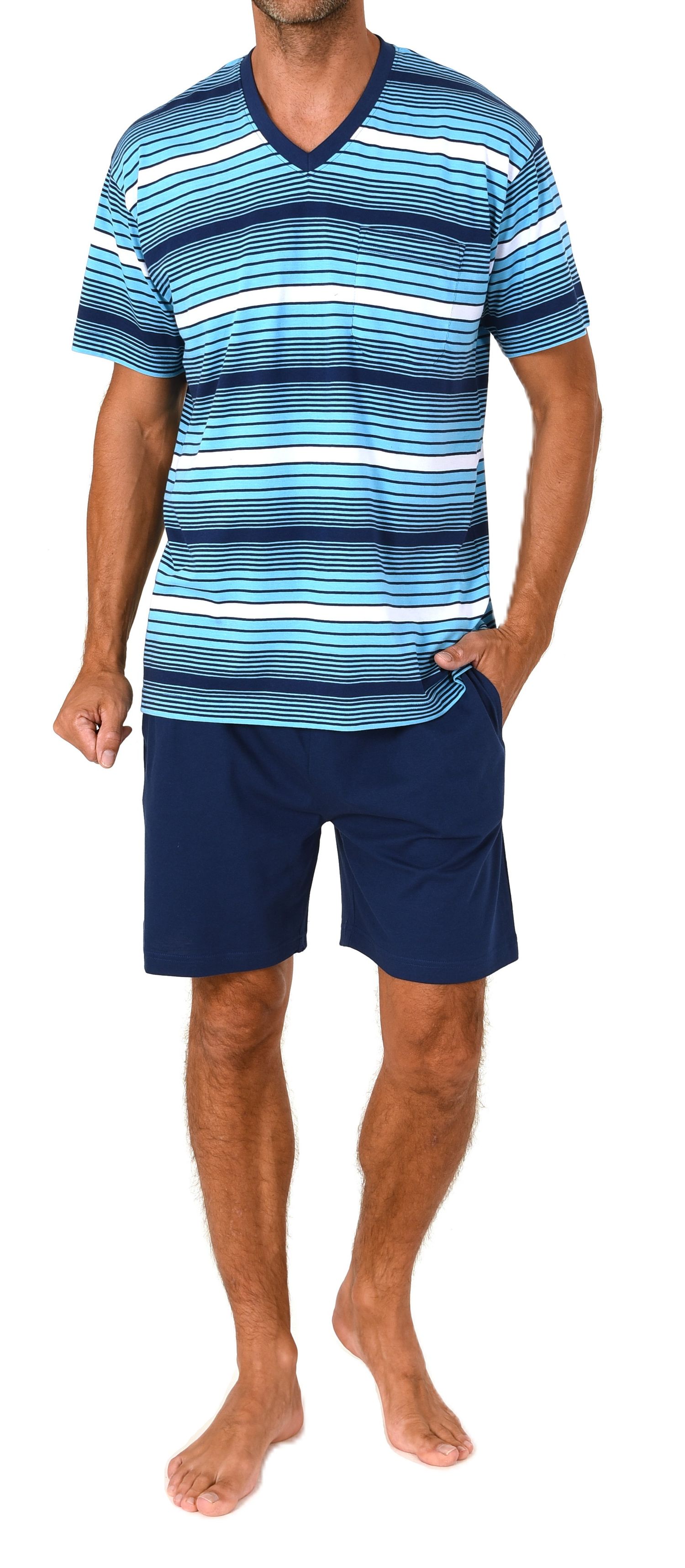 Normann Herren Schlafanzug Shorty kurzarm Pyjama edle Streifenoptik – auch in Übergröße