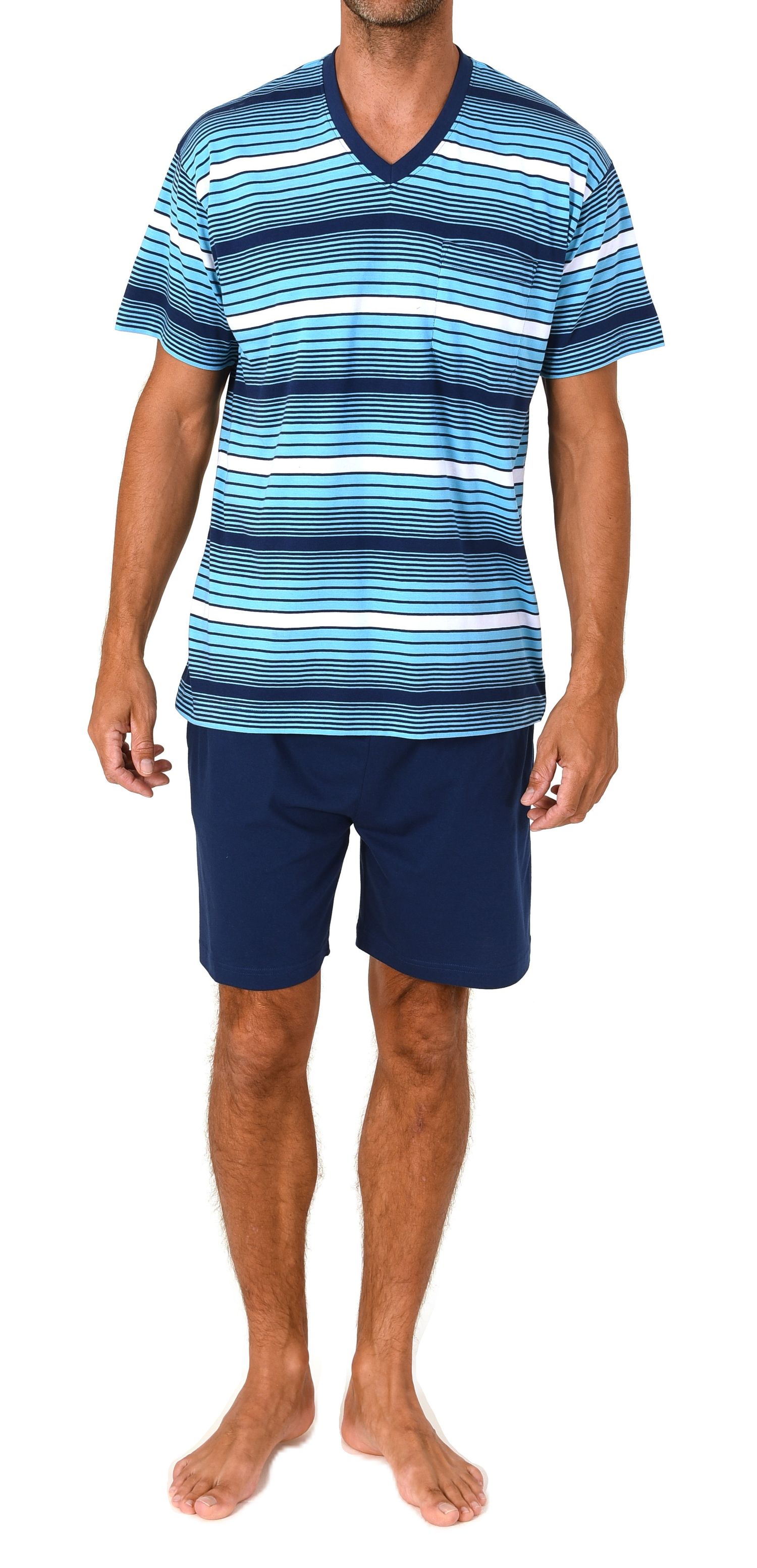 Normann Herren Schlafanzug Shorty kurzarm Pyjama edle Streifenoptik – auch in Übergröße