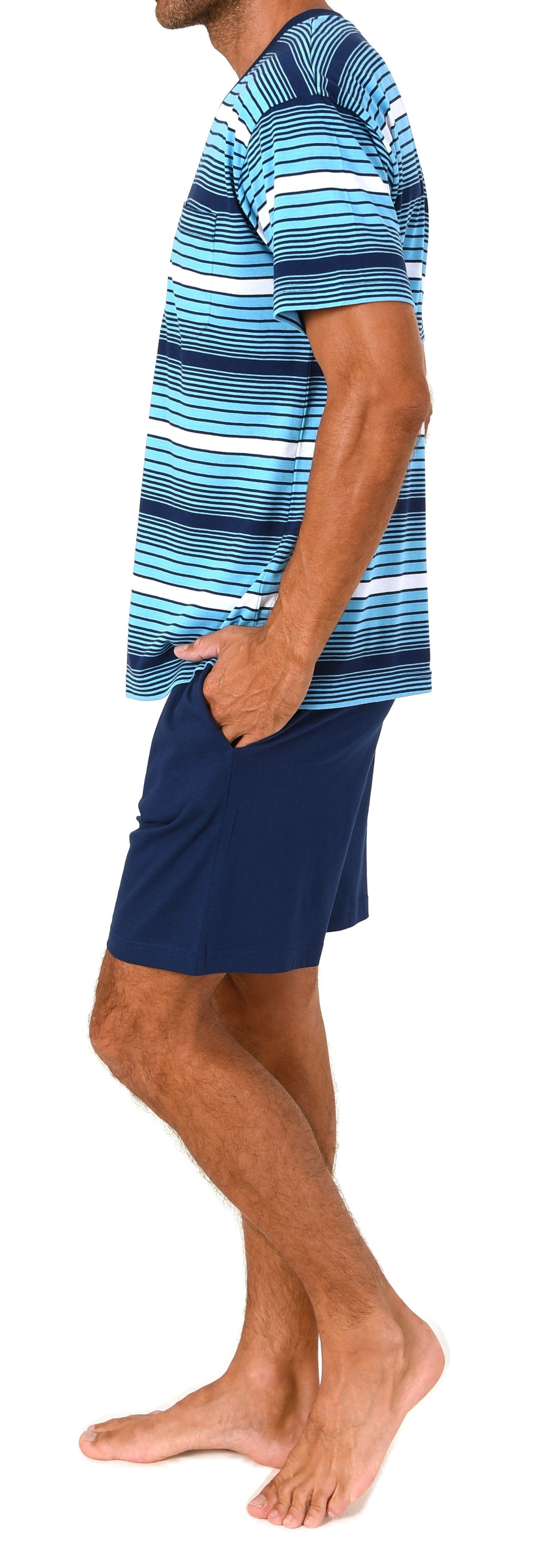 Normann Herren Schlafanzug Shorty kurzarm Pyjama edle Streifenoptik – auch in Übergröße
