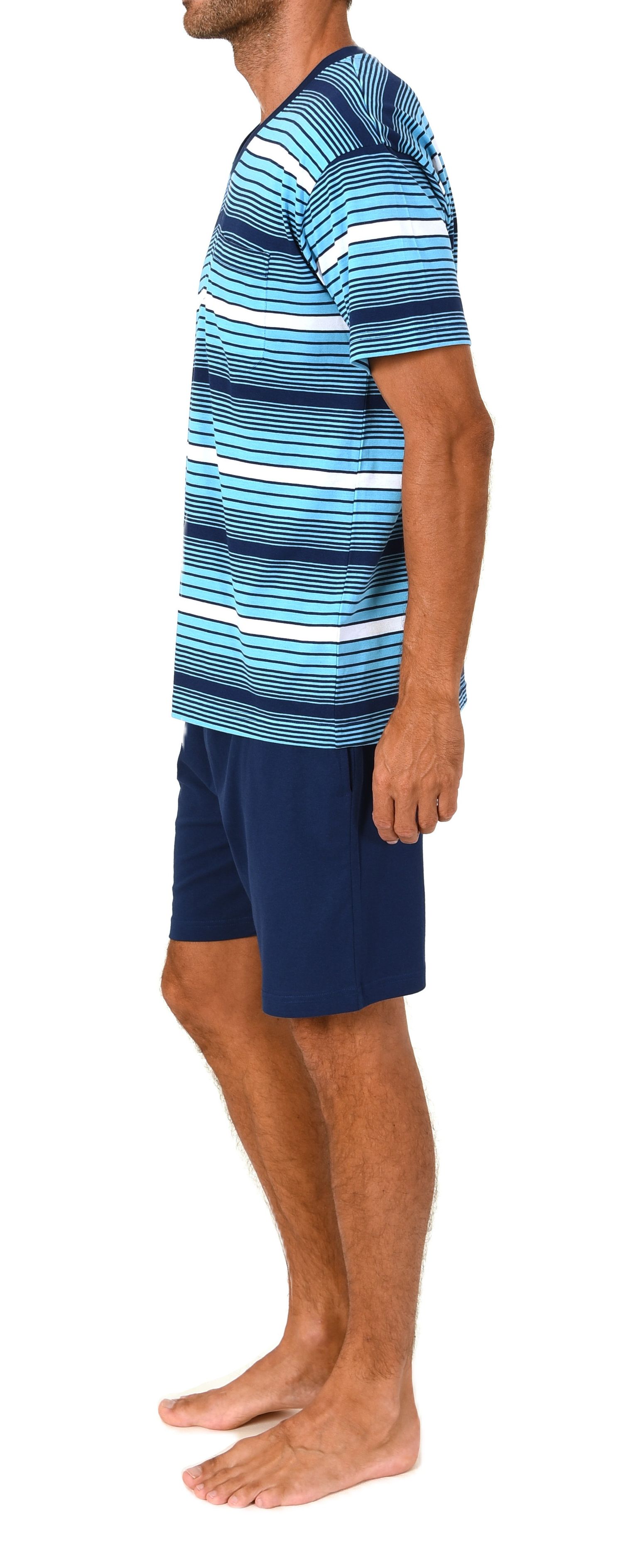 Normann Herren Schlafanzug Shorty kurzarm Pyjama edle Streifenoptik – auch in Übergröße