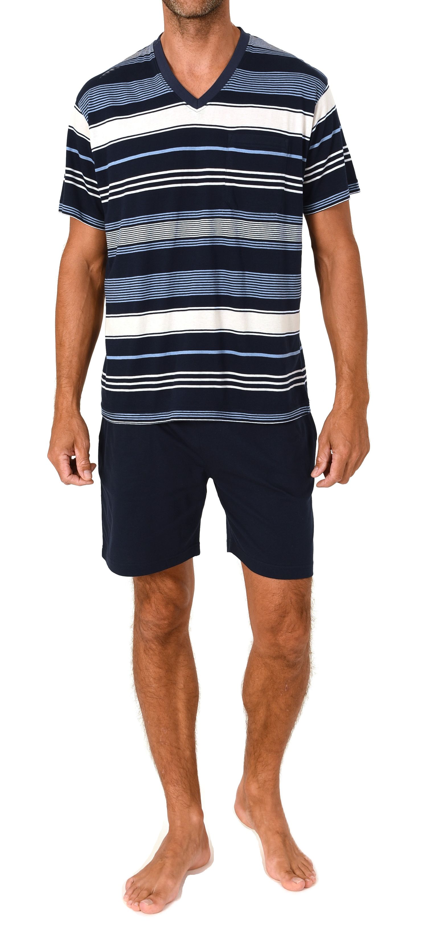 Normann Herren Schlafanzug Shorty kurzarm Pyjama mit V-Hals – auch in Übergröße