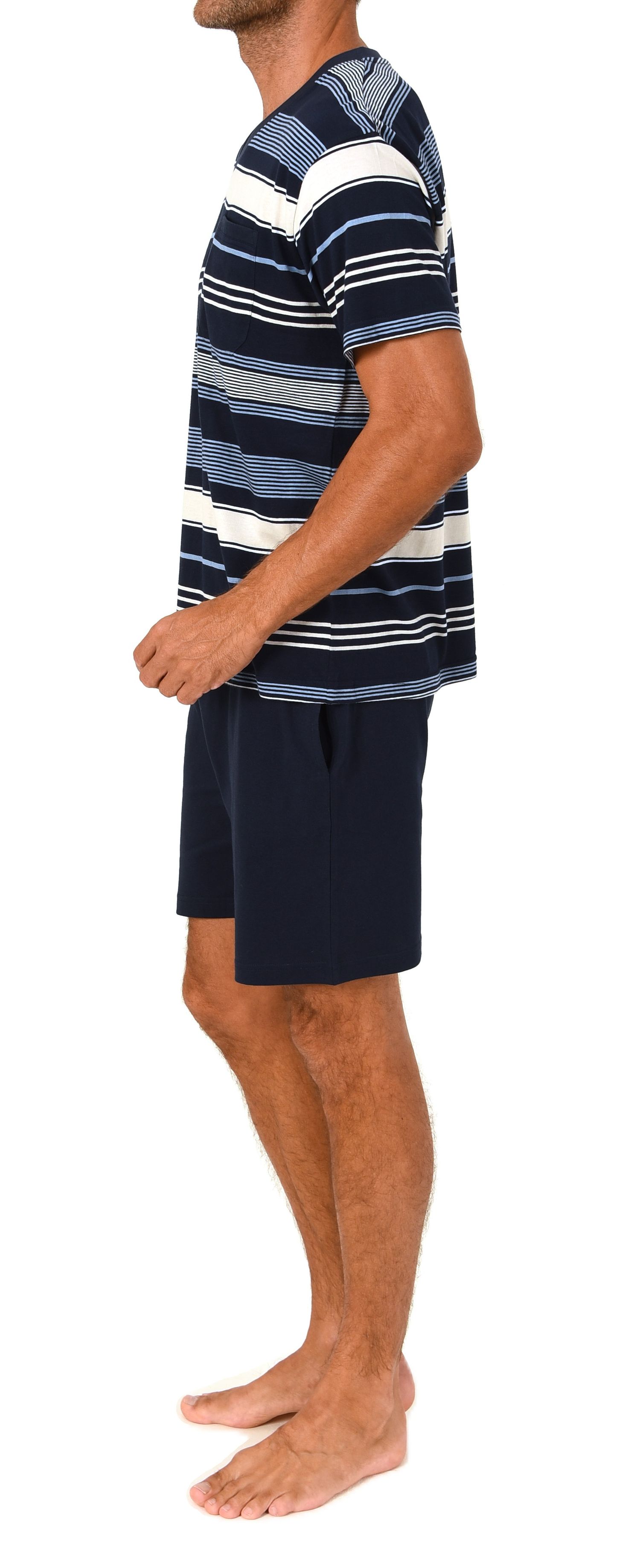 Normann Herren Schlafanzug Shorty kurzarm Pyjama mit V-Hals – auch in Übergröße