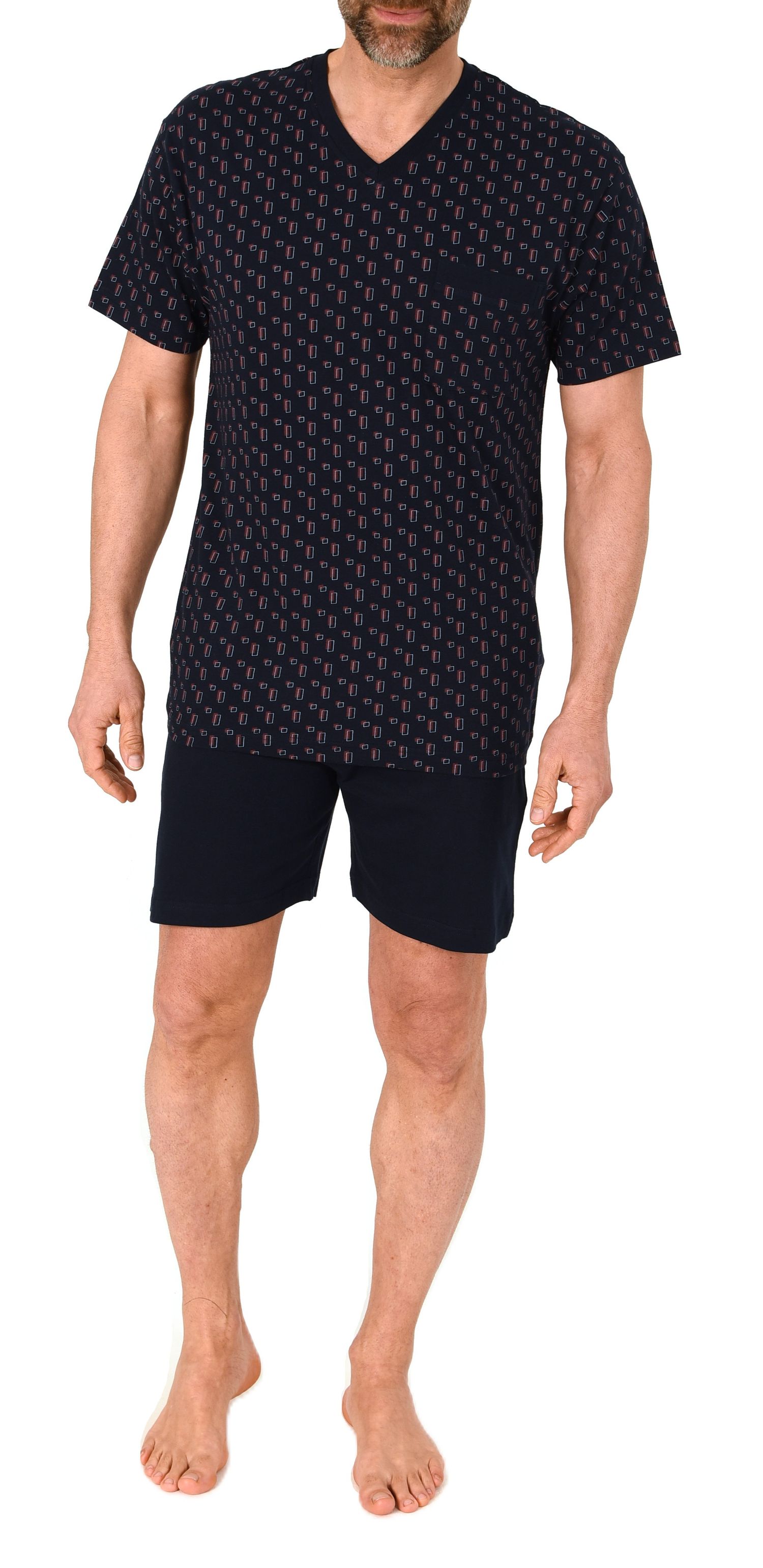 Normann Herren kurzarm Schlafanzug Shorty – Pyjamamit V-Hals auch in Übergröße