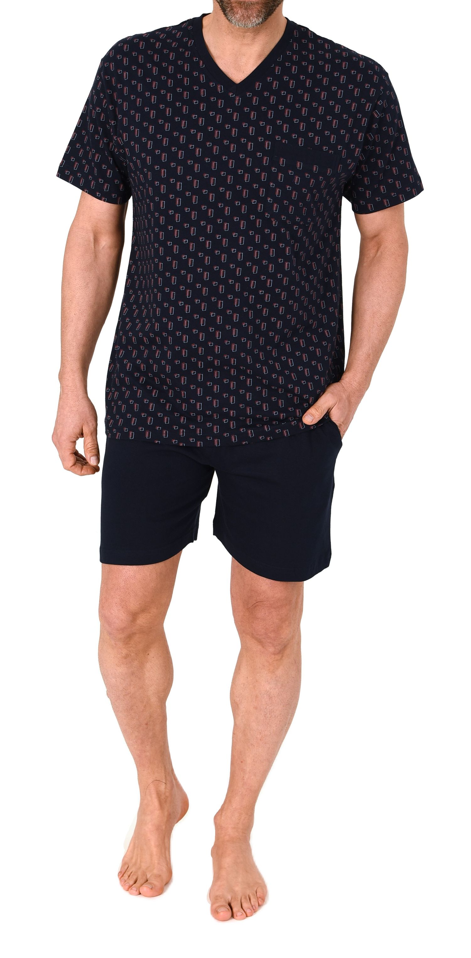 Normann Herren kurzarm Schlafanzug Shorty – Pyjamamit V-Hals auch in Übergröße