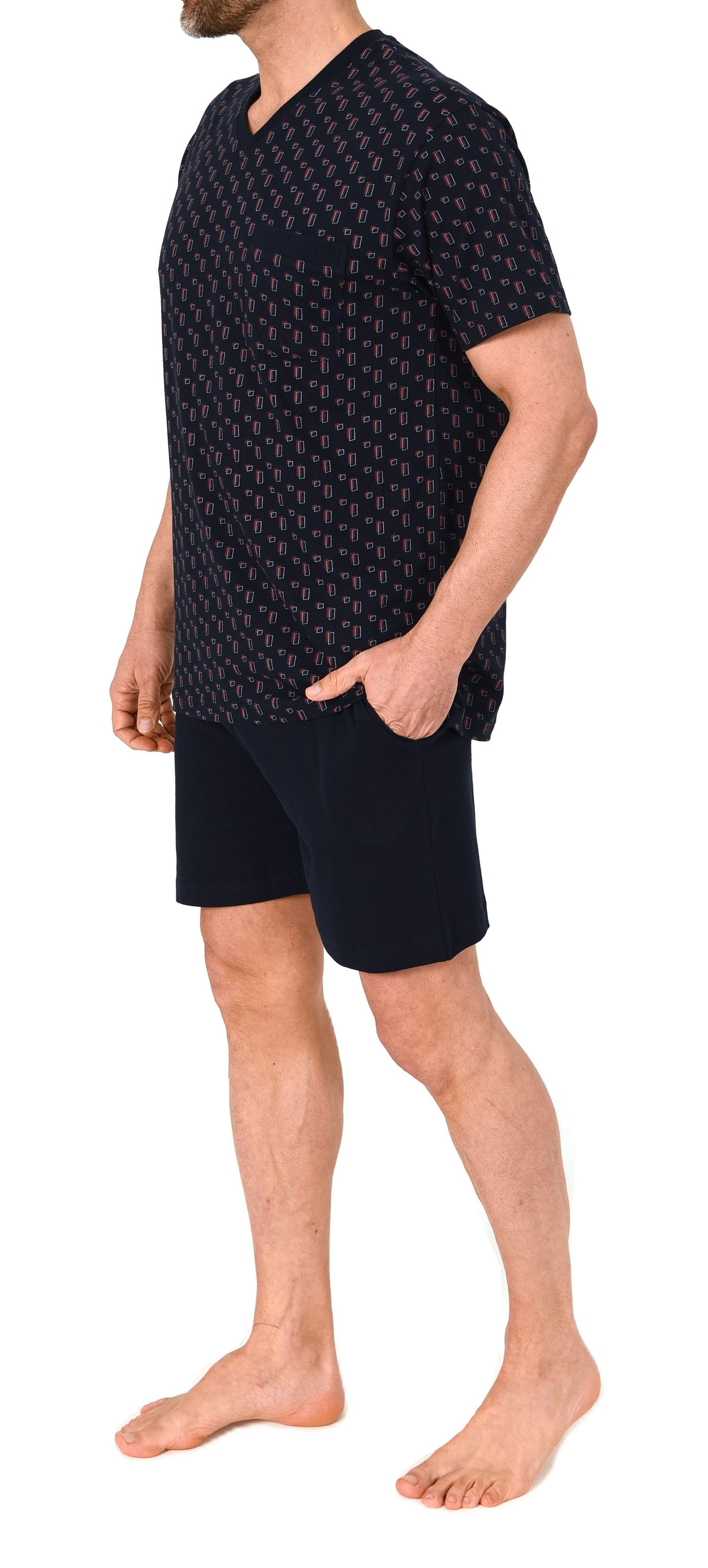 Normann Herren kurzarm Schlafanzug Shorty – Pyjamamit V-Hals auch in Übergröße