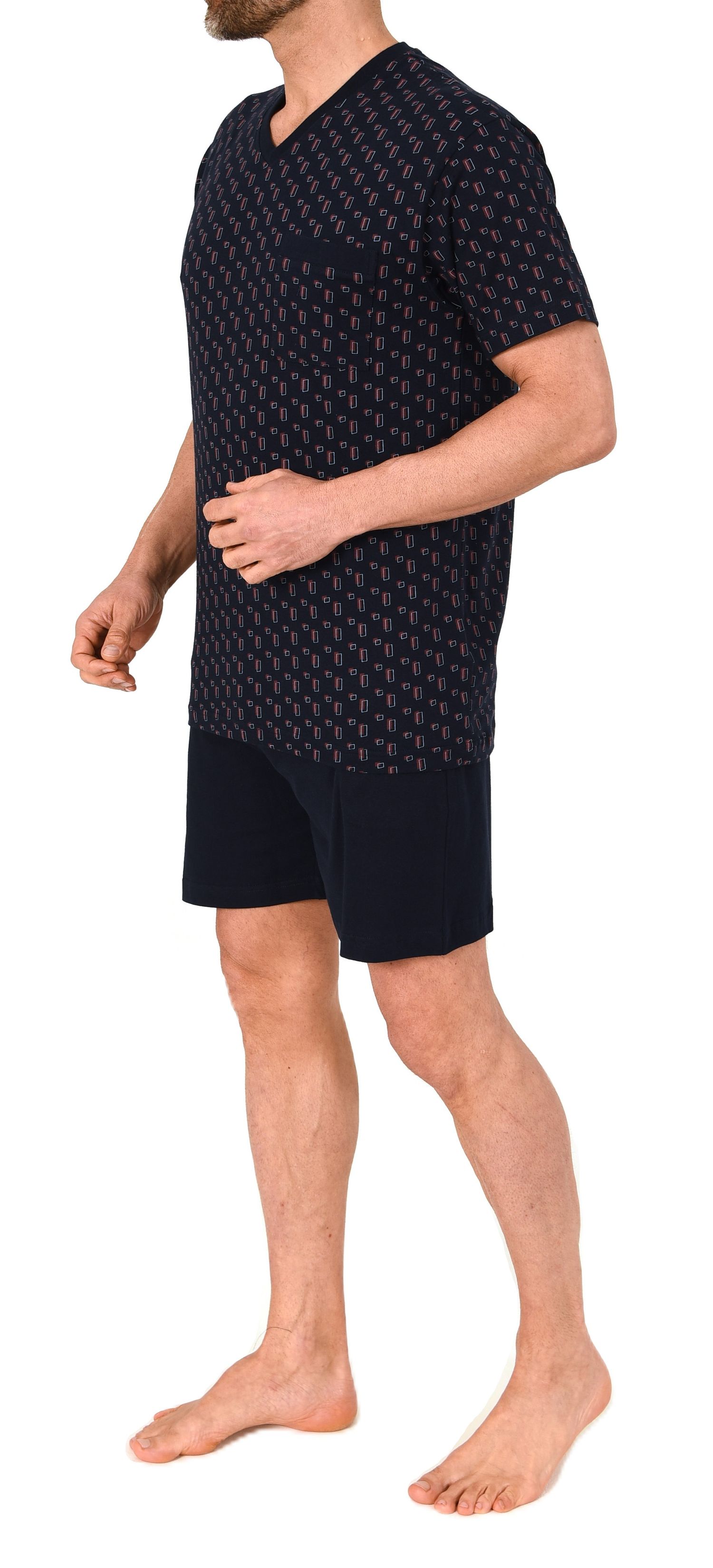 Normann Herren kurzarm Schlafanzug Shorty – Pyjamamit V-Hals auch in Übergröße
