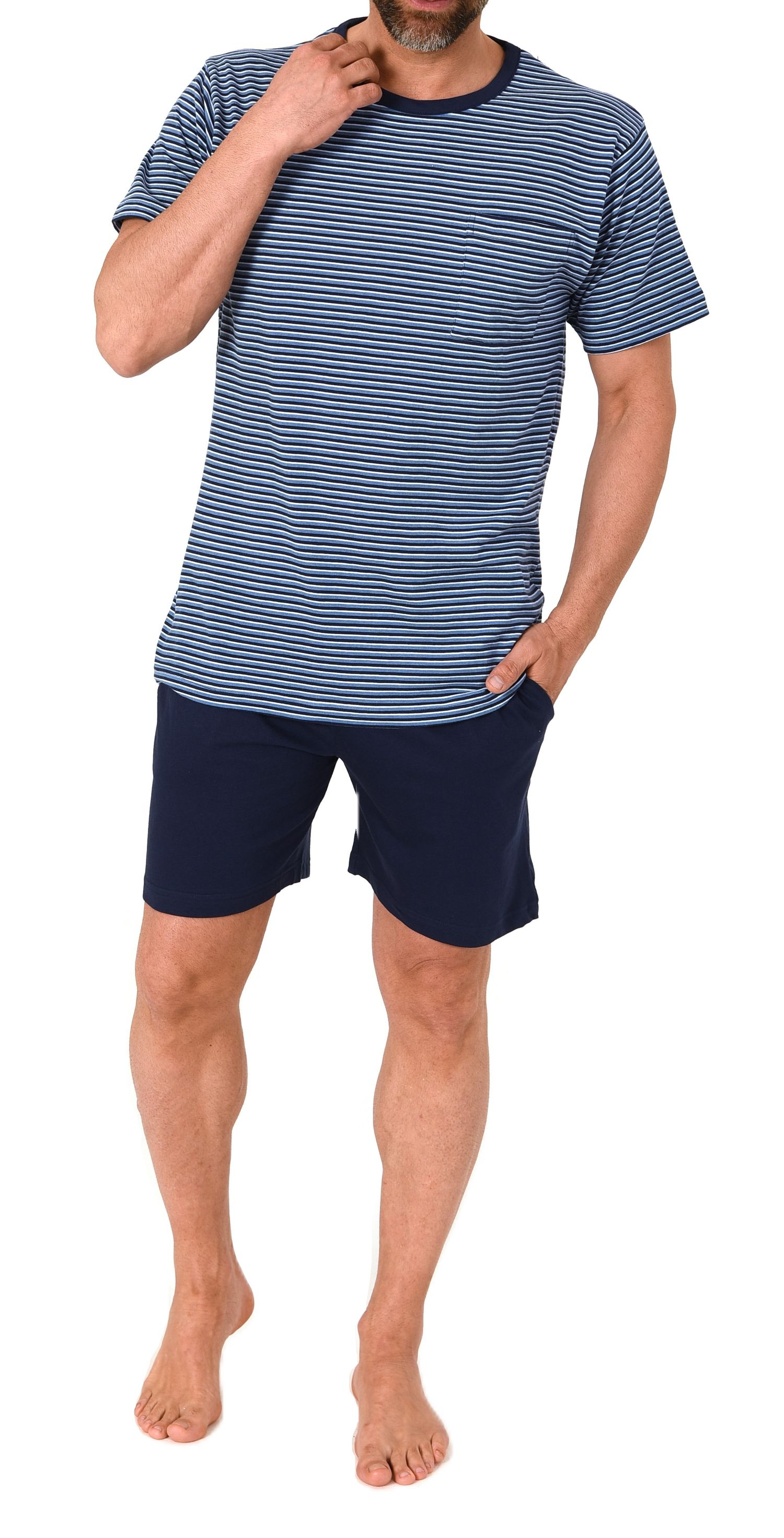 Normann Herren kurzarm Schlafanzug Shorty in feiner Streifenoptik - auch in Übergrößen