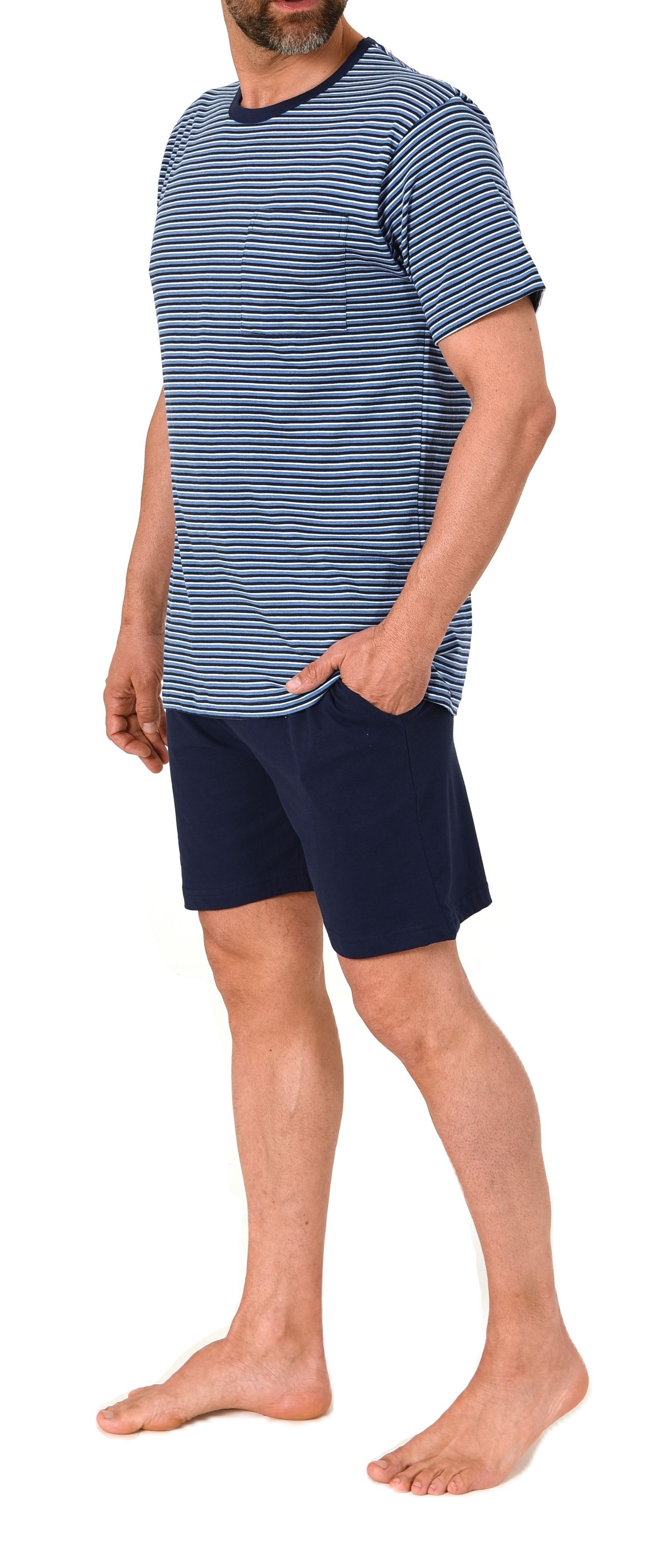 Normann Herren kurzarm Schlafanzug Shorty in feiner Streifenoptik - auch in Übergrößen