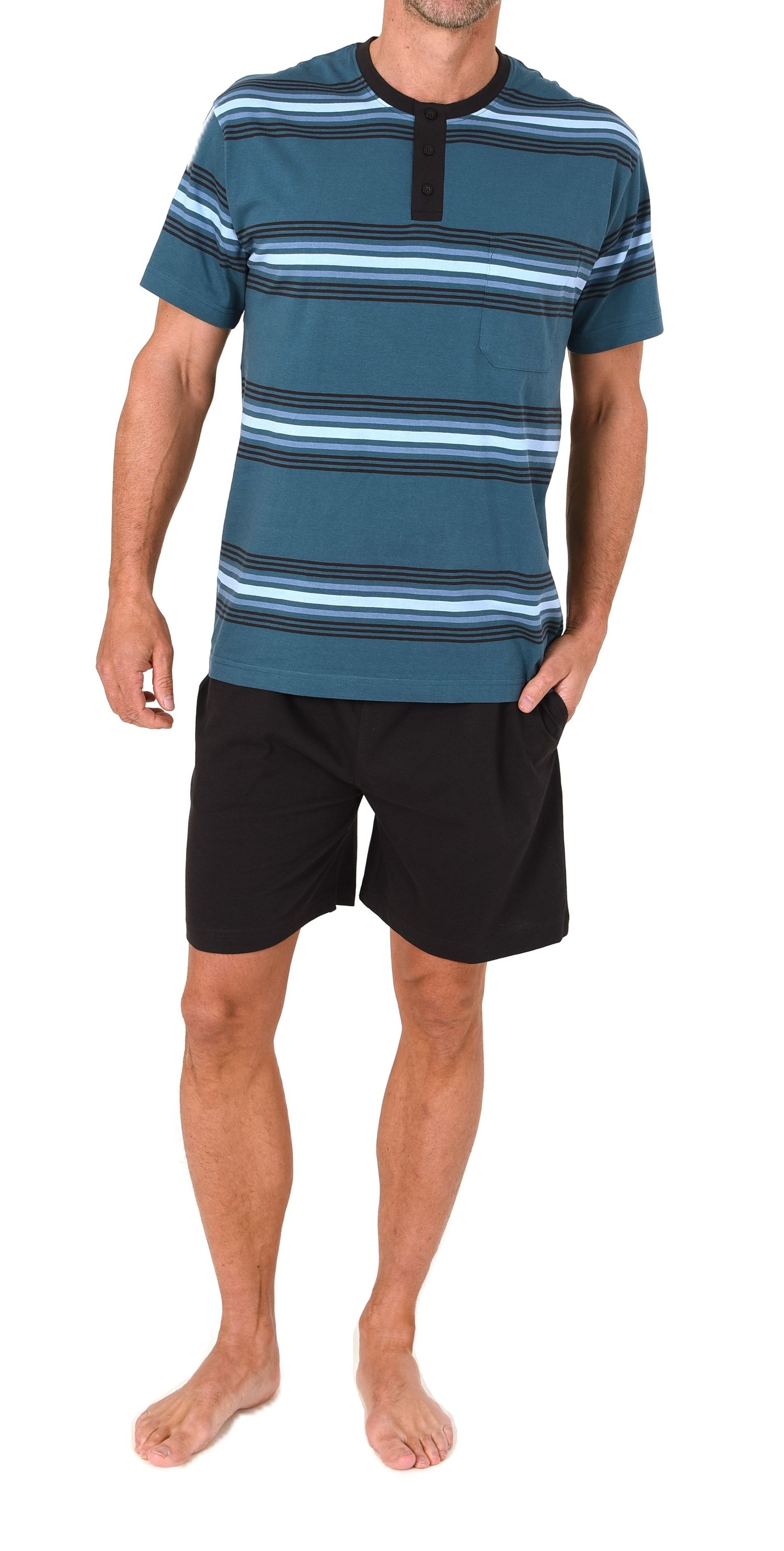 Normann Herren Schlafanzug kurzarm Shorty mit Knopfleiste am Hals - auch in Übergrößen