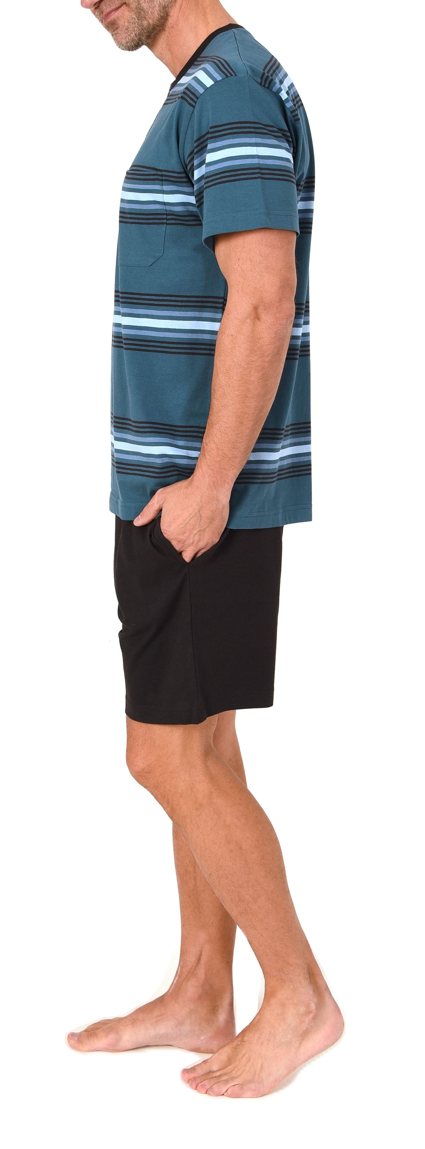 Normann Herren Schlafanzug kurzarm Shorty mit Knopfleiste am Hals - auch in Übergrößen