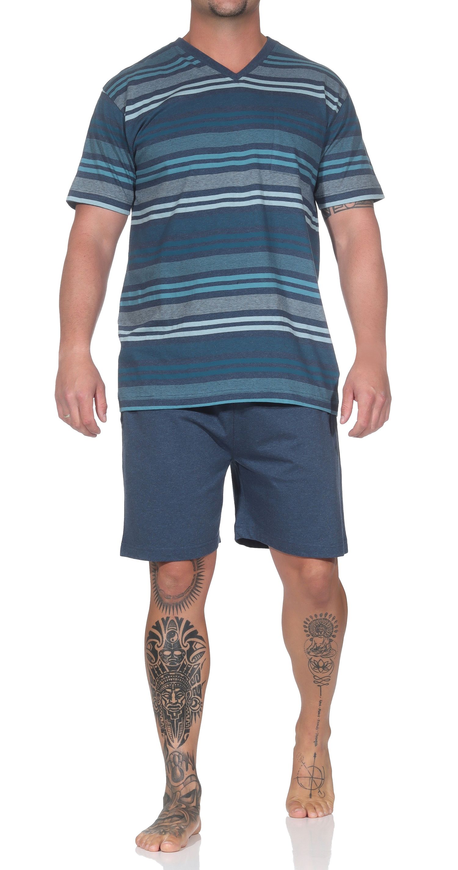 Normann Herren kurzarm Schlafanzug Shorty mit edlen V-Hals - auch in Übergrössen