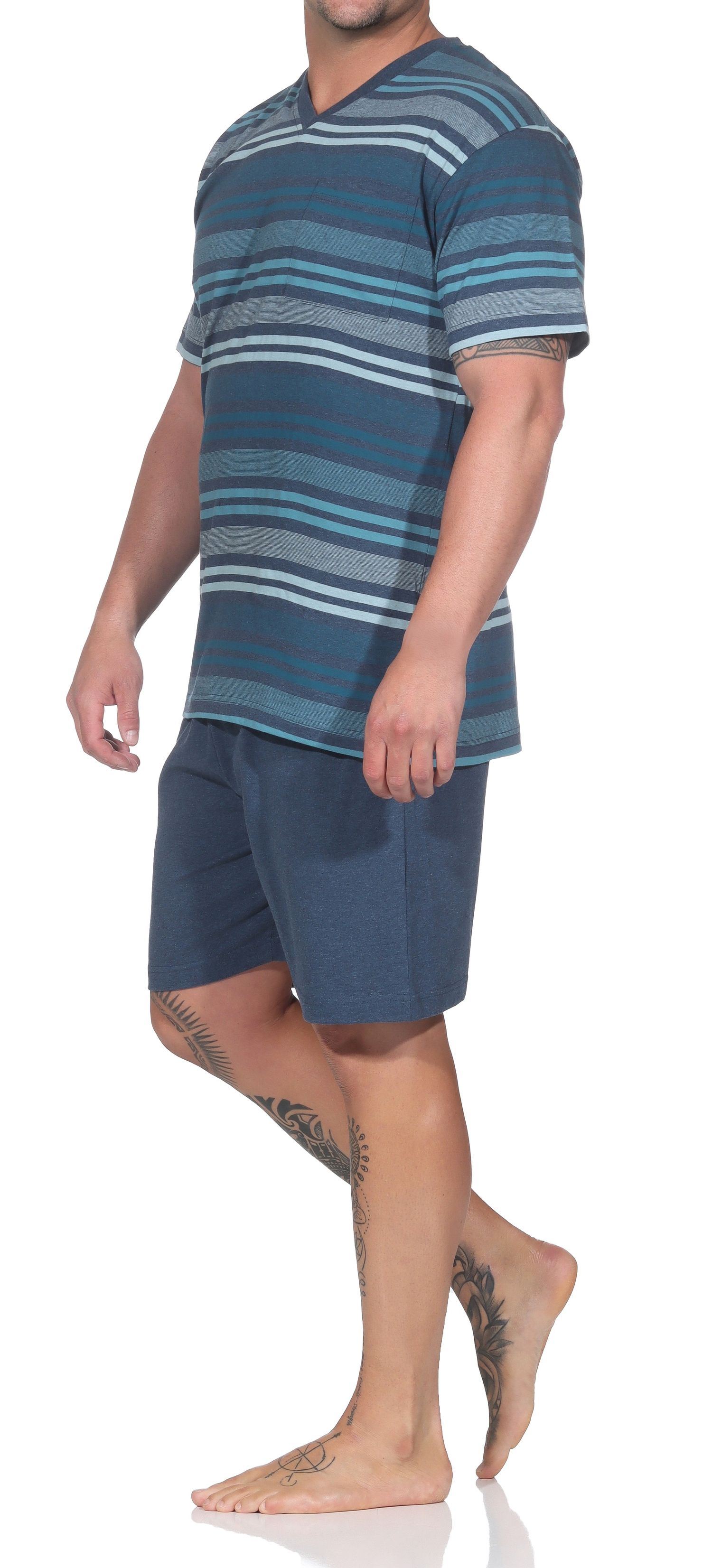 Normann Herren kurzarm Schlafanzug Shorty mit edlen V-Hals - auch in Übergrössen