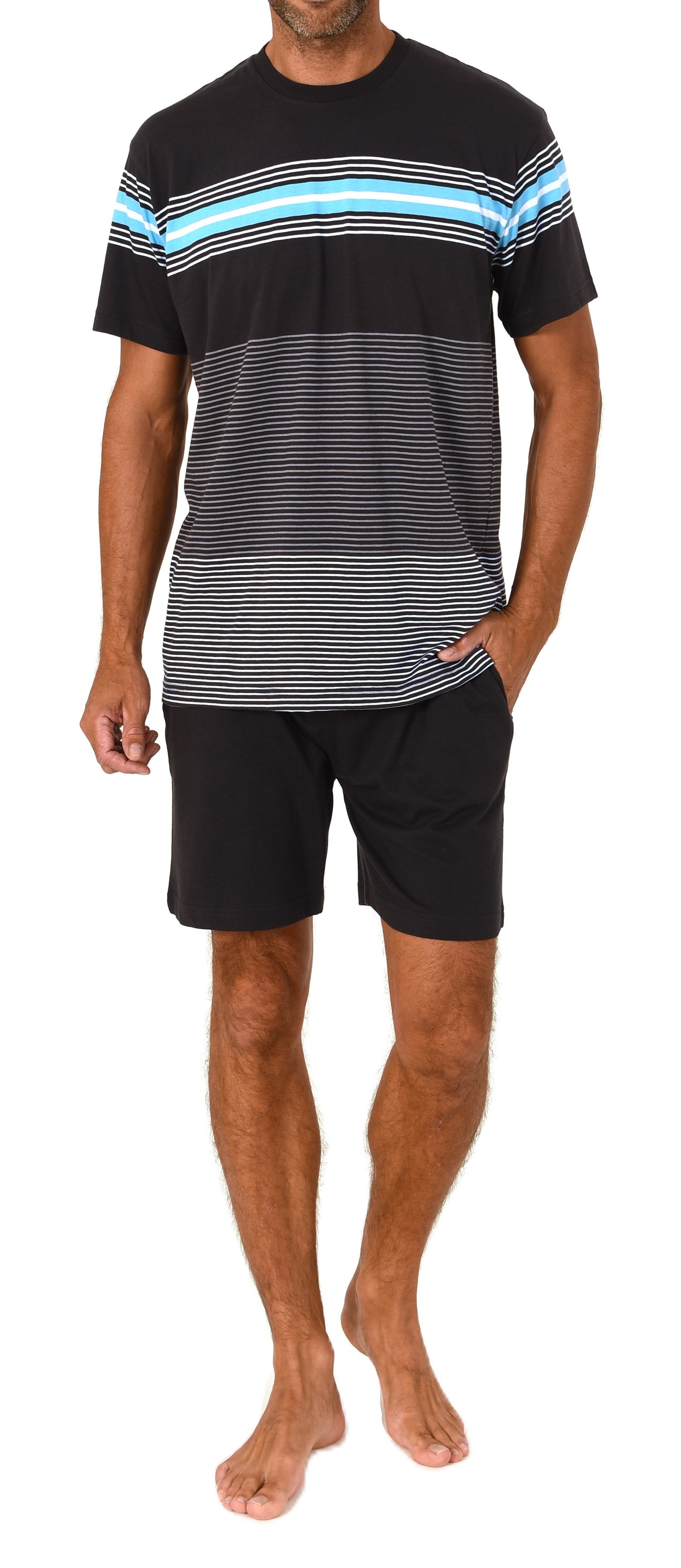 Normann Herren kurzarm Schlafanzug Shorty in eleganten Streifendesign – auch in Übergrößen