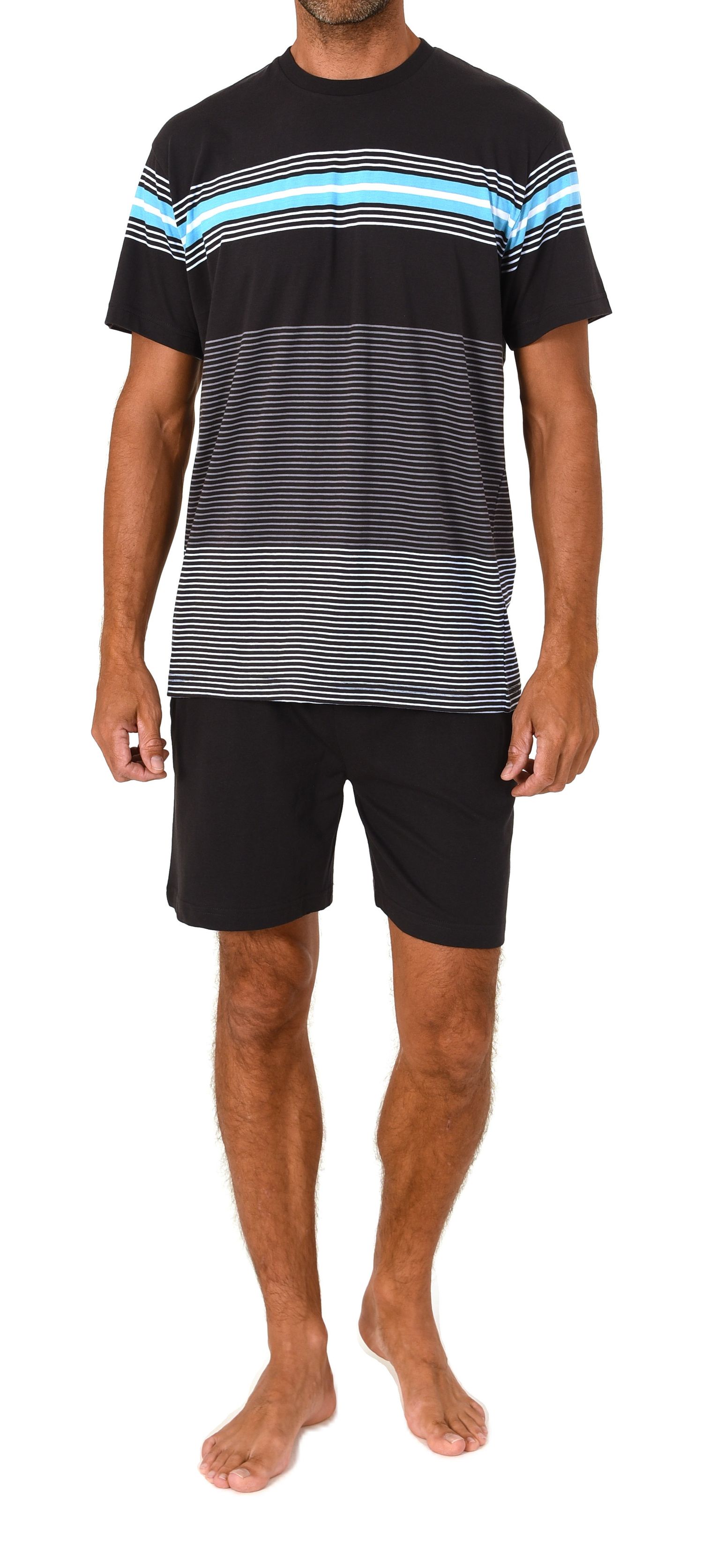 Normann Herren kurzarm Schlafanzug Shorty in eleganten Streifendesign – auch in Übergrößen