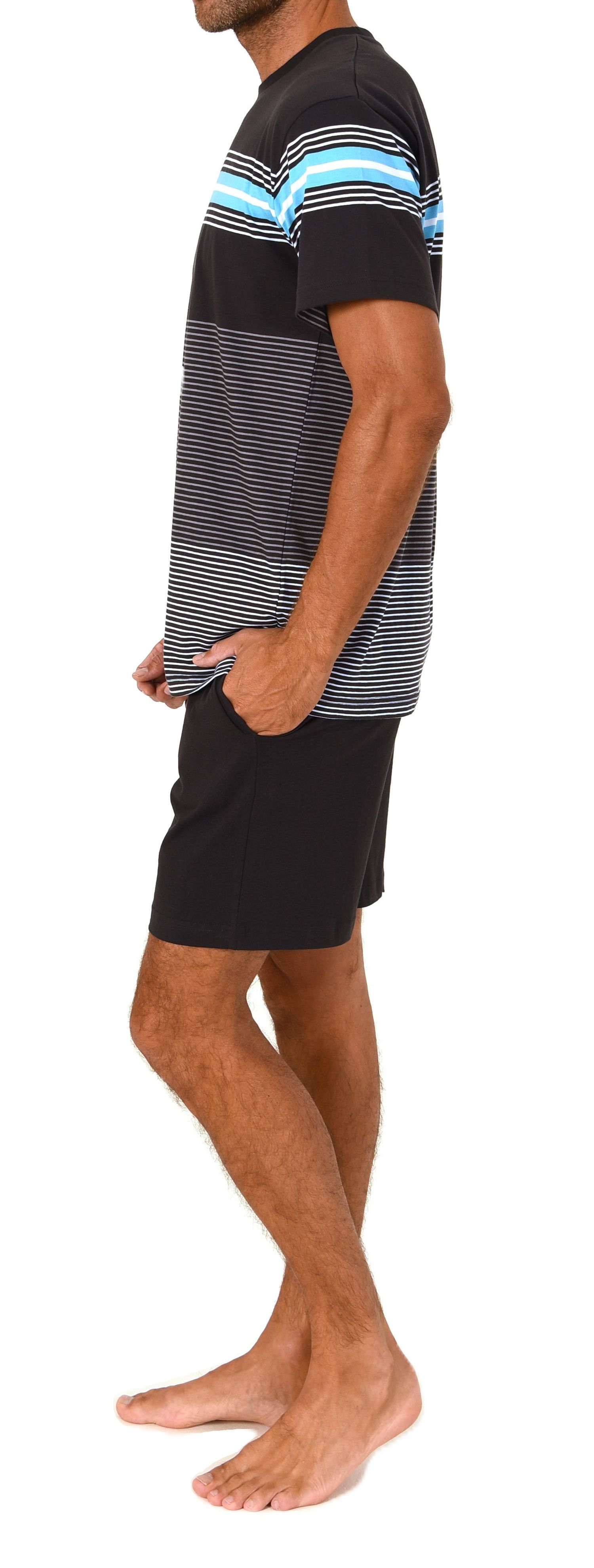 Normann Herren kurzarm Schlafanzug Shorty in eleganten Streifendesign – auch in Übergrößen