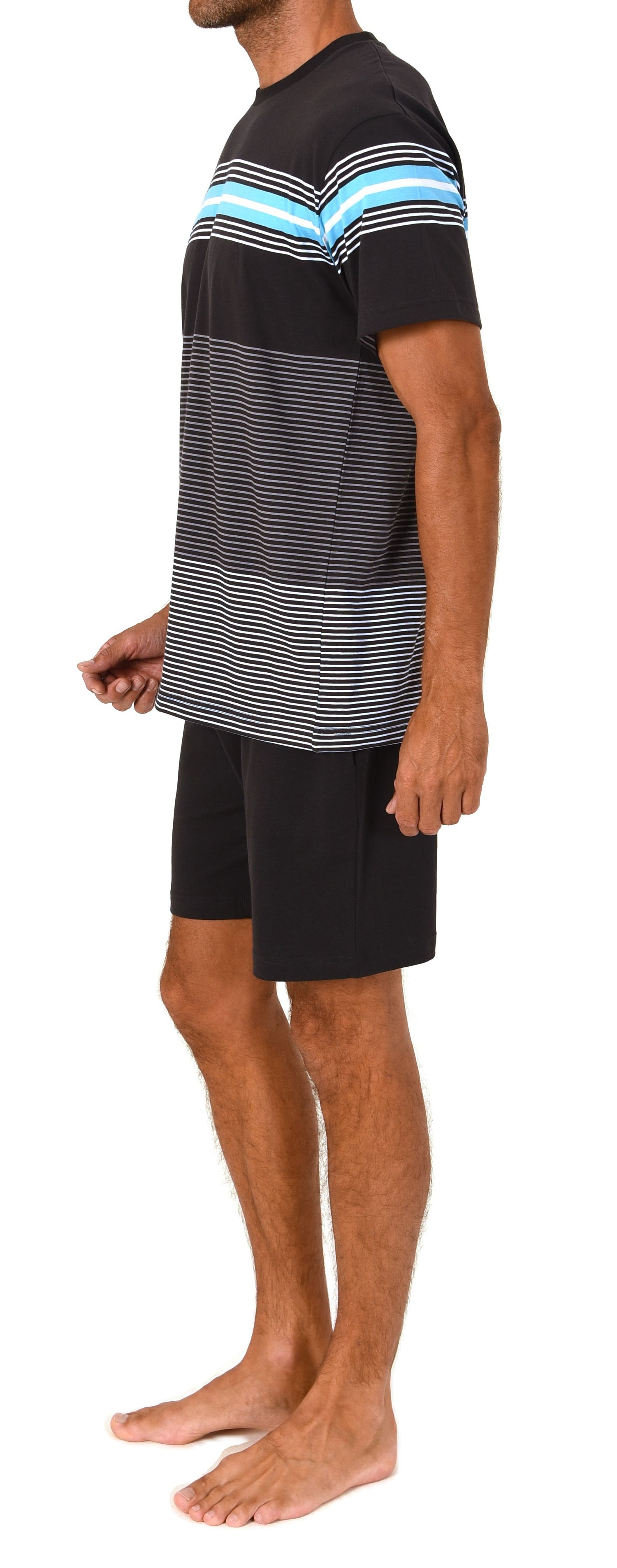 Normann Herren kurzarm Schlafanzug Shorty in eleganten Streifendesign – auch in Übergrößen