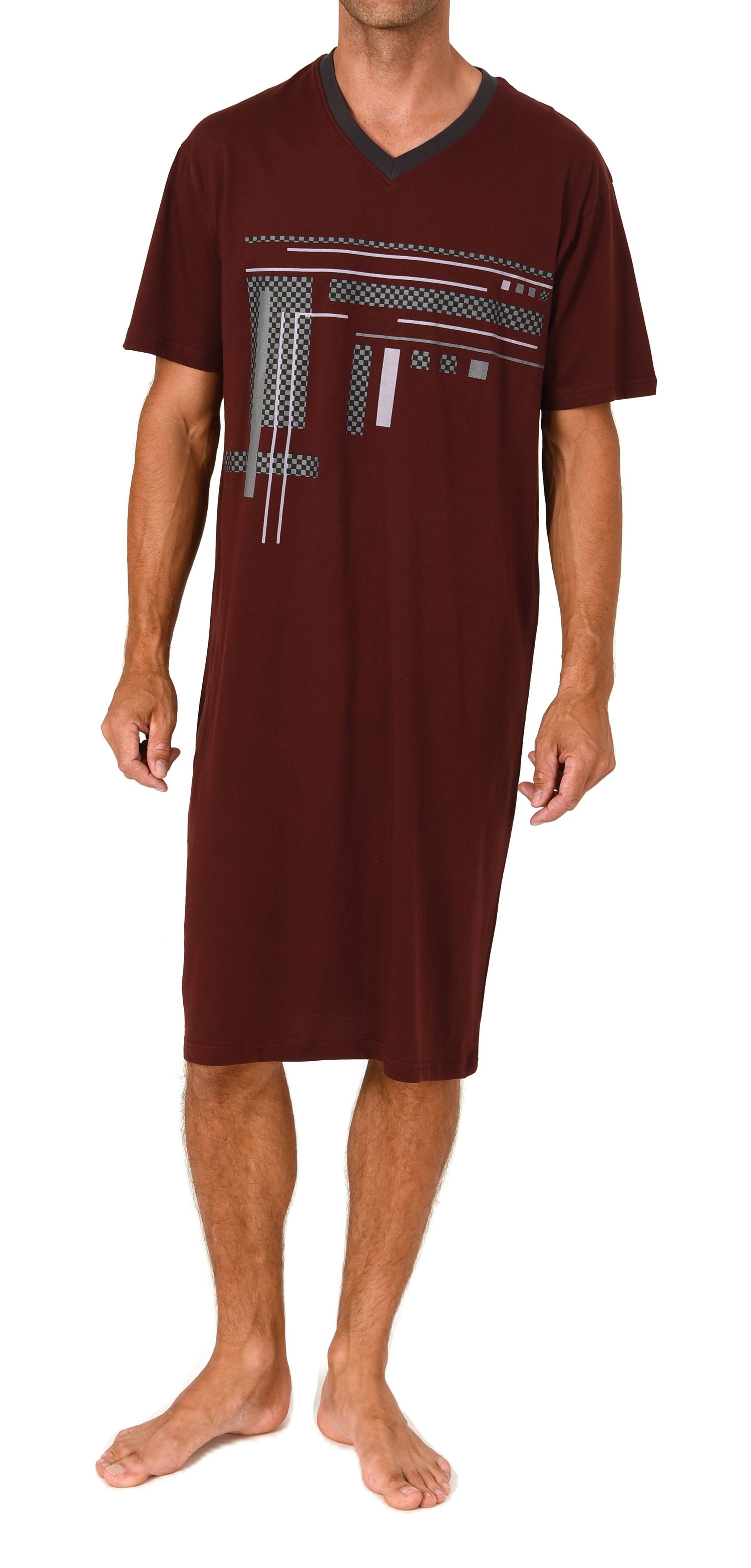 Normann Herren kurzarm Nachthemd mit eleganten Frontprint  - auch in Übergrössen