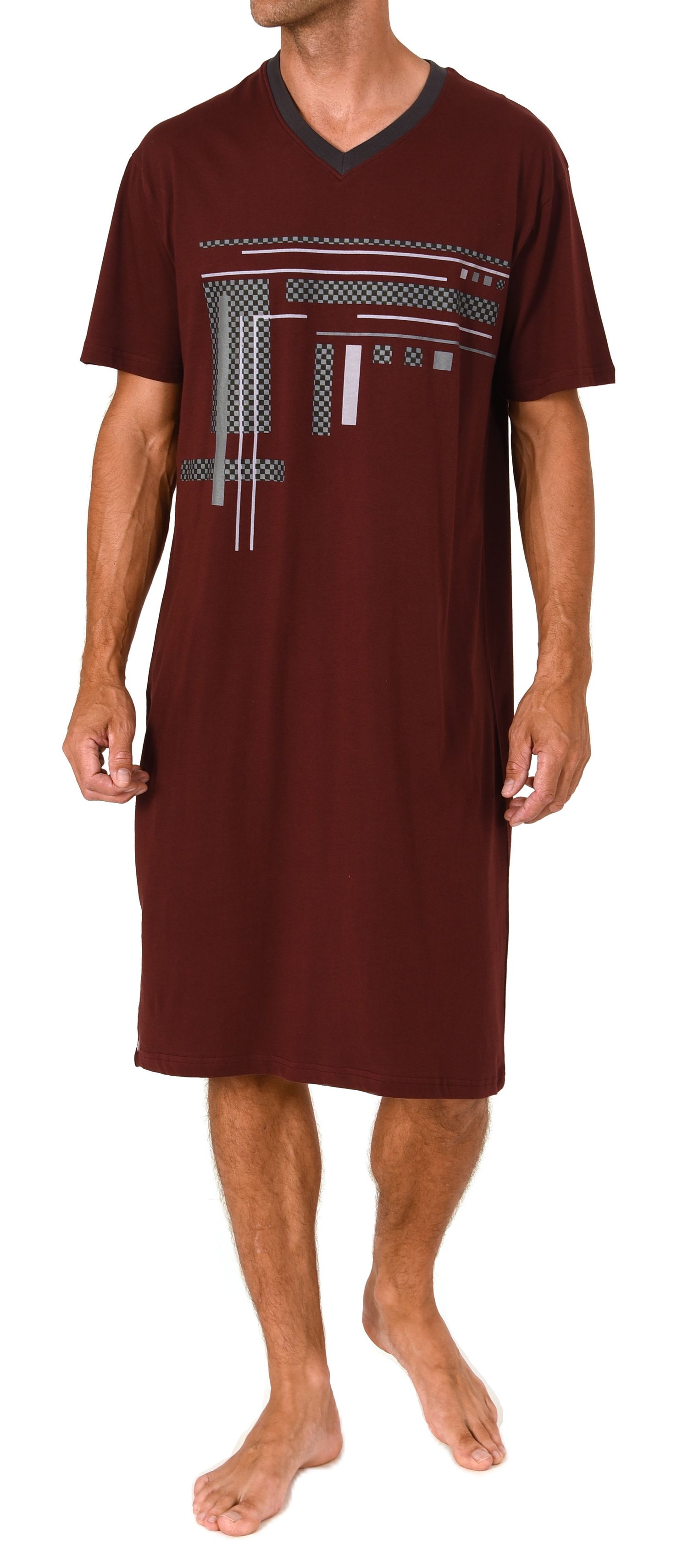 Normann Herren kurzarm Nachthemd mit eleganten Frontprint  - auch in Übergrössen