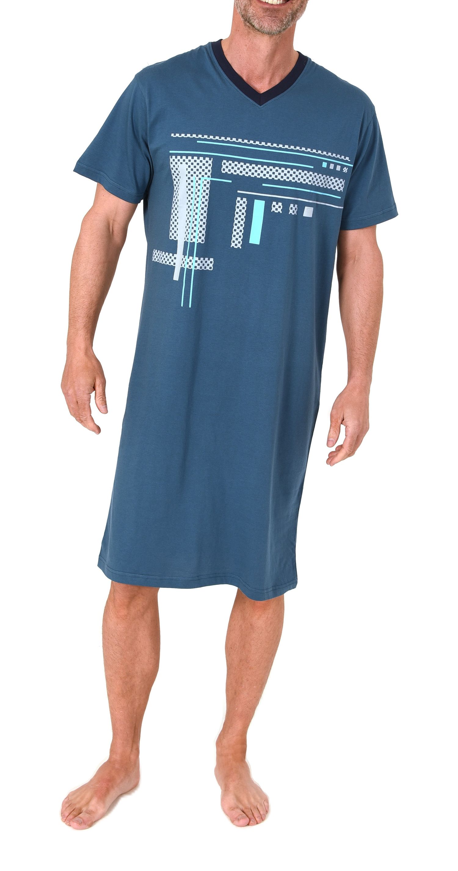 Normann Herren kurzarm Nachthemd mit eleganten Frontprint  - auch in Übergrössen