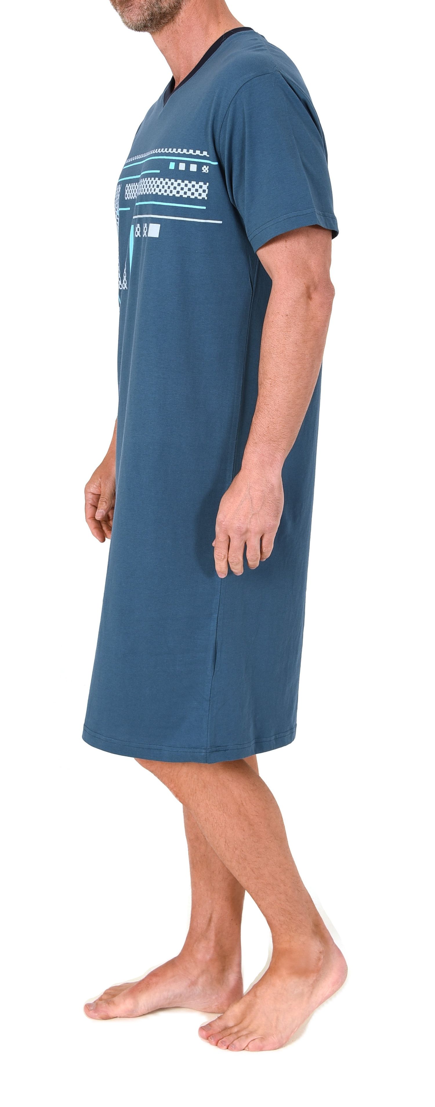 Normann Herren kurzarm Nachthemd mit eleganten Frontprint  - auch in Übergrössen