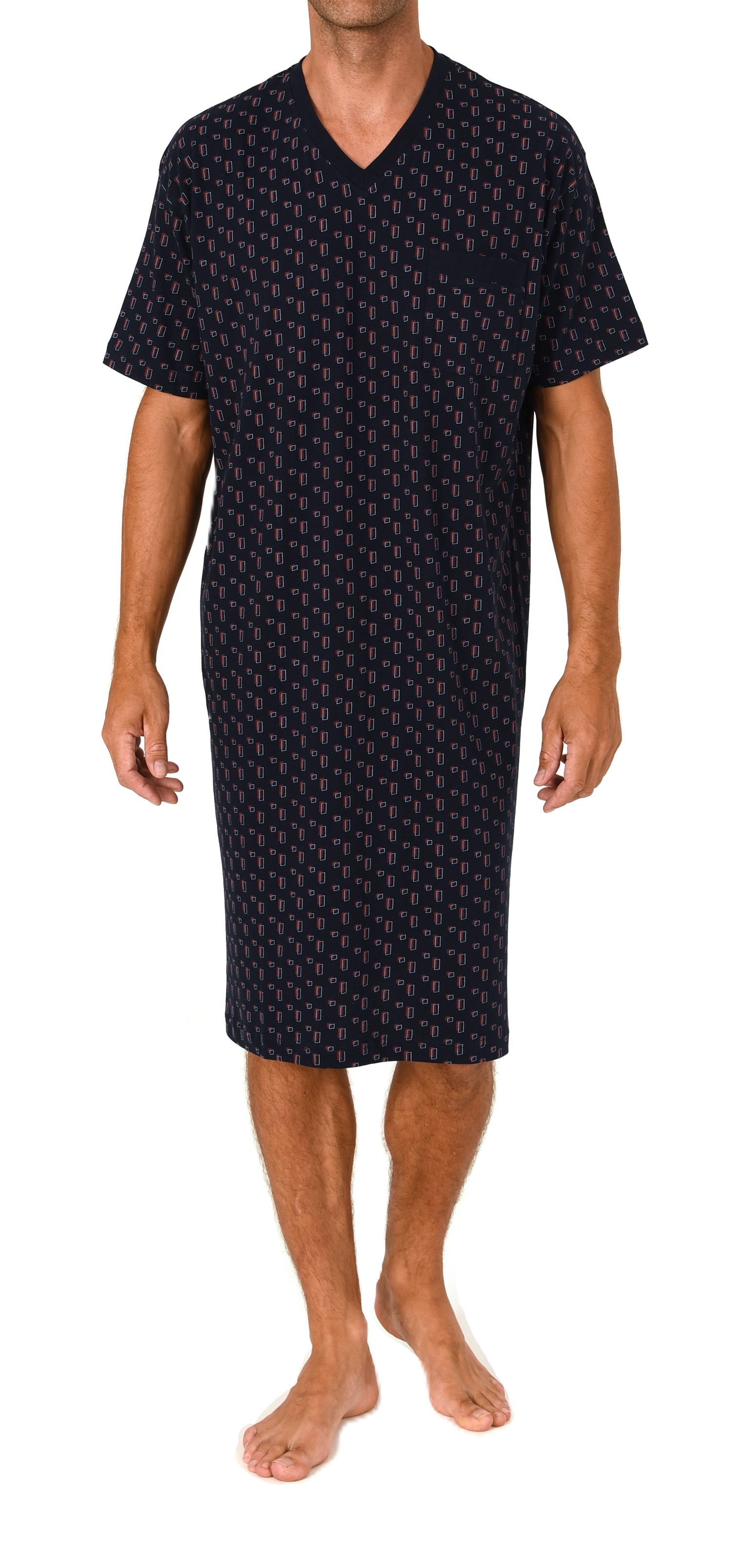 Normann Herren kurzarm Nachthemd im edlen Minimal-Print – Sleepshirt auch in Übergrößen