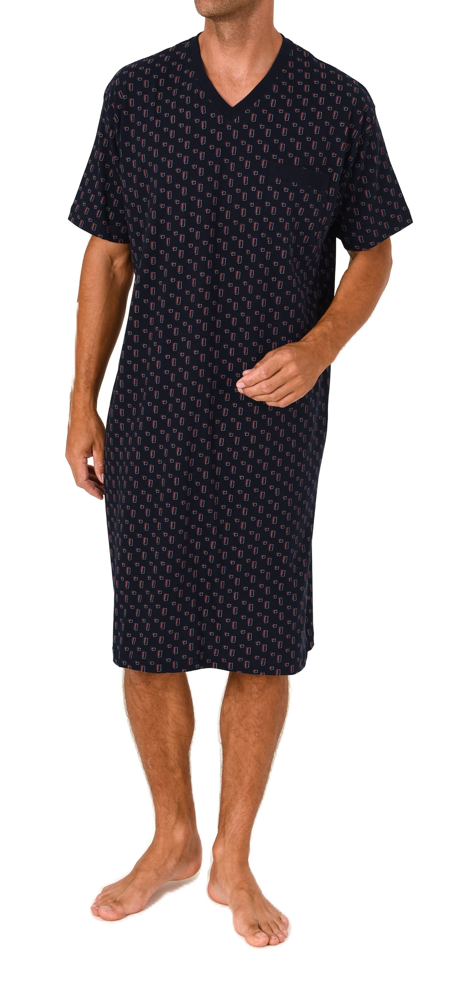 Normann Herren kurzarm Nachthemd im edlen Minimal-Print – Sleepshirt auch in Übergrößen