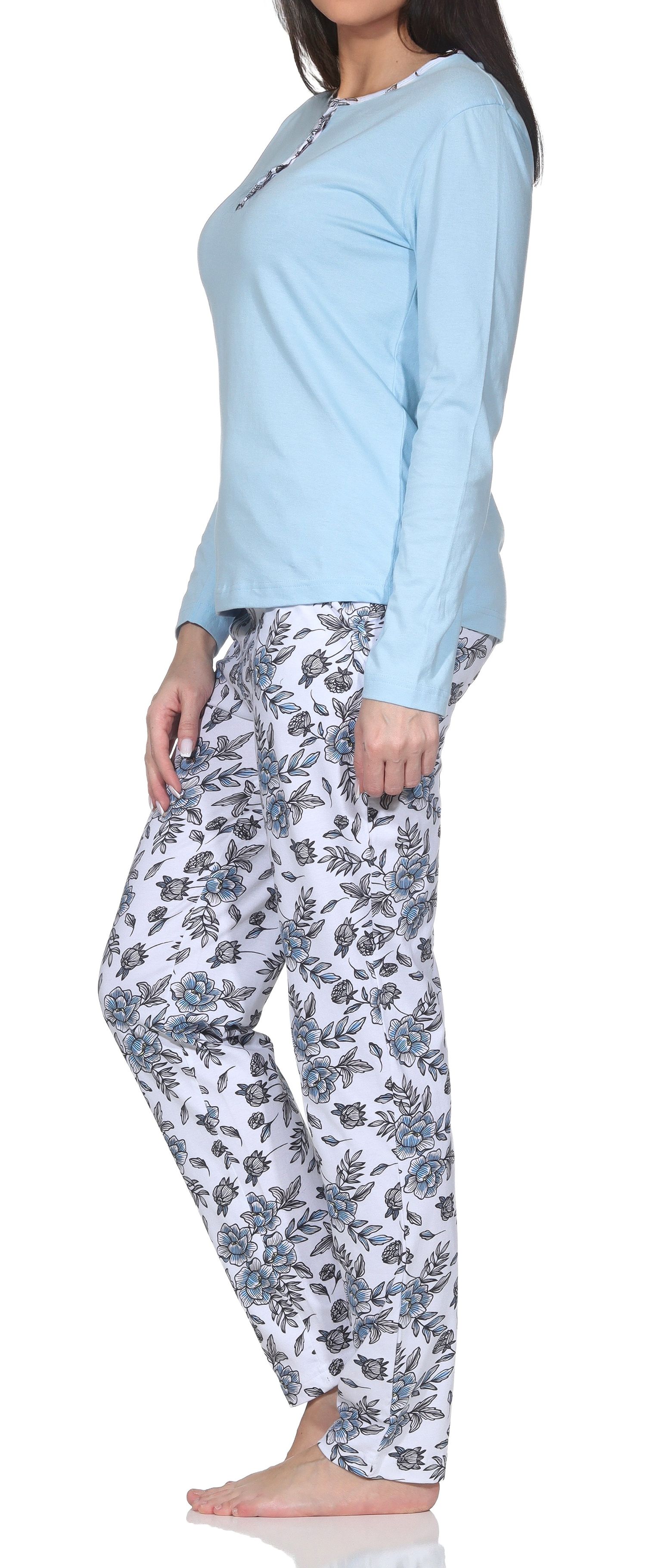 Normann Damen Pyjama Schlafanzug lang mit Hose in floralem Print - auch in Übergrössen Normann Damen Pyjama Schlafanzug lang mit Hose in floralem Print - auch in Übergrössen
