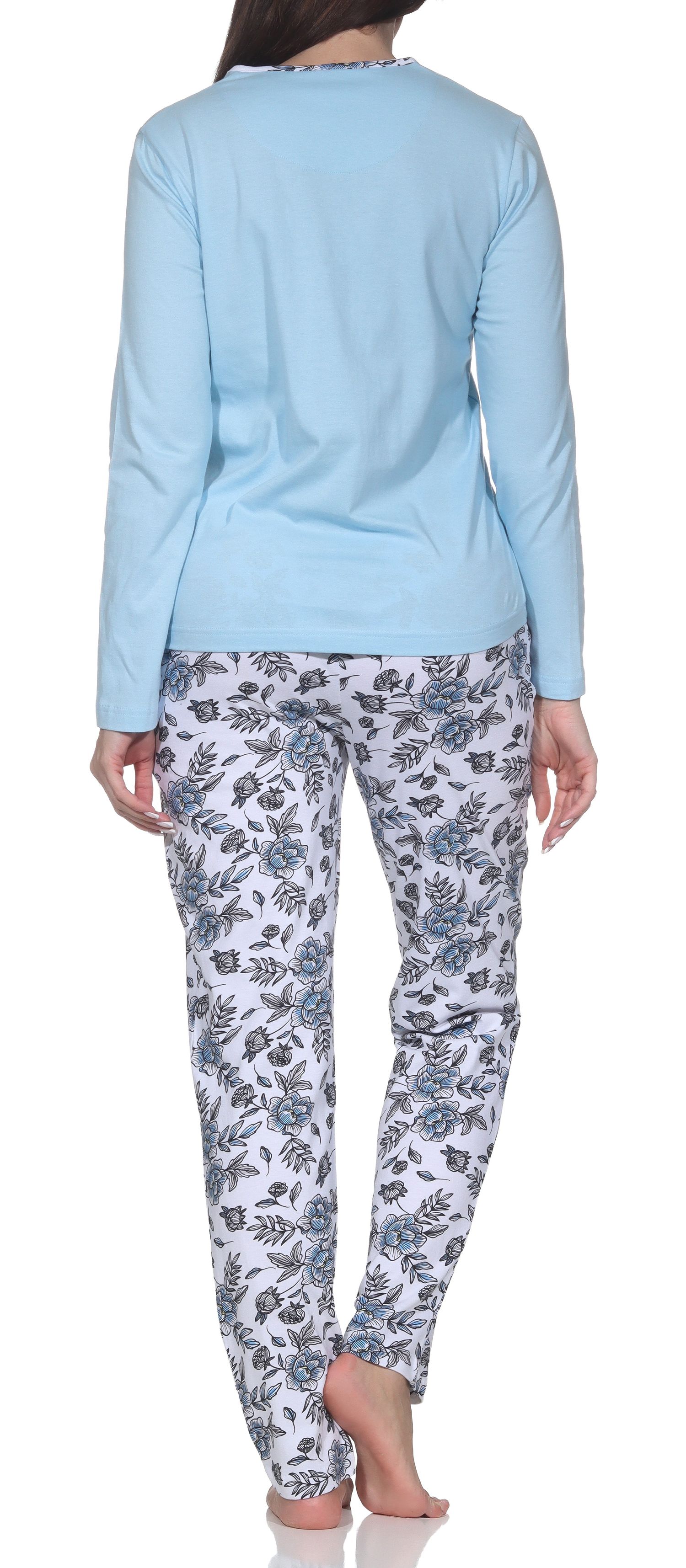 Normann Damen Pyjama Schlafanzug lang mit Hose in floralem Print - auch in Übergrössen