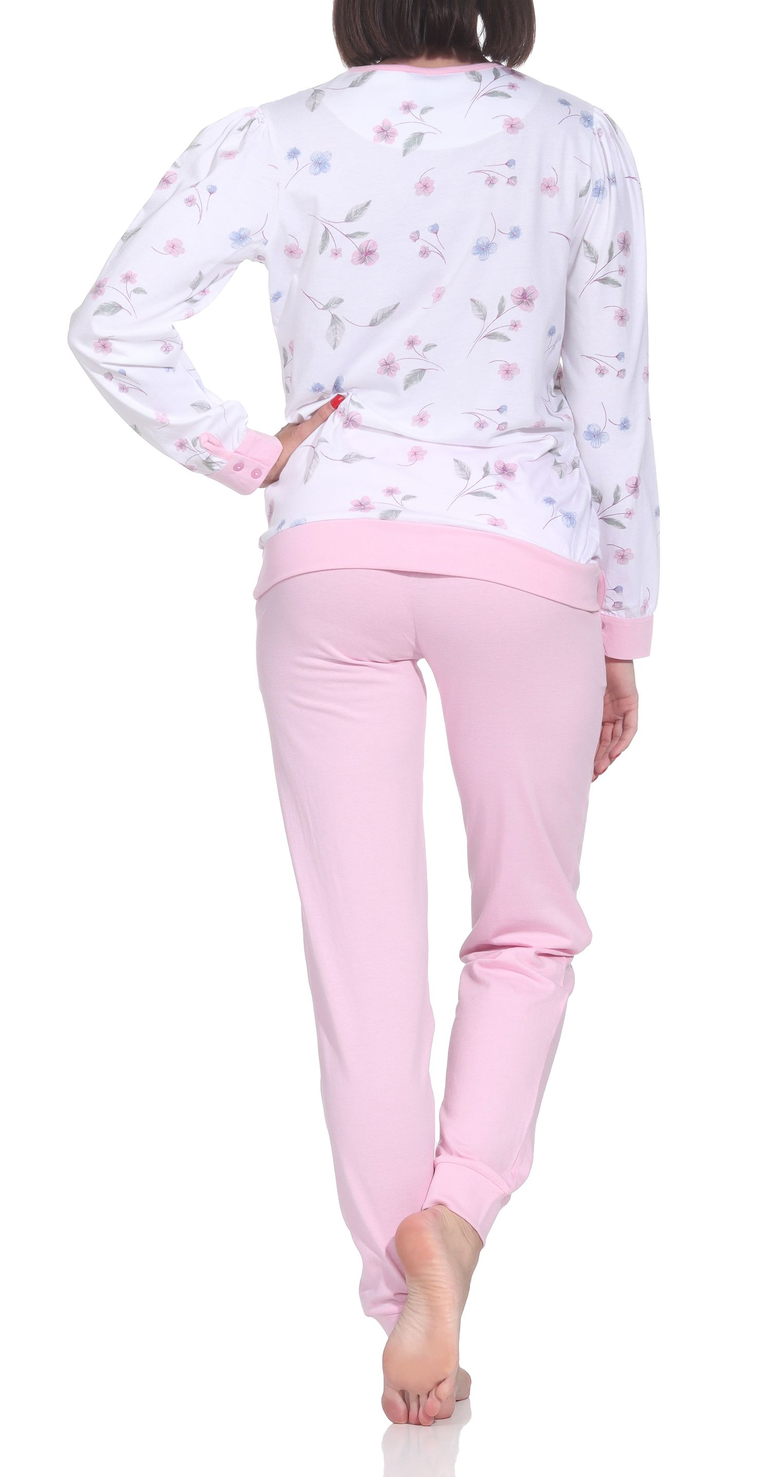 Normann Damen fraulicher Langarm Schlafanzug Pyjama mit Bündchen in Klassischer Optik