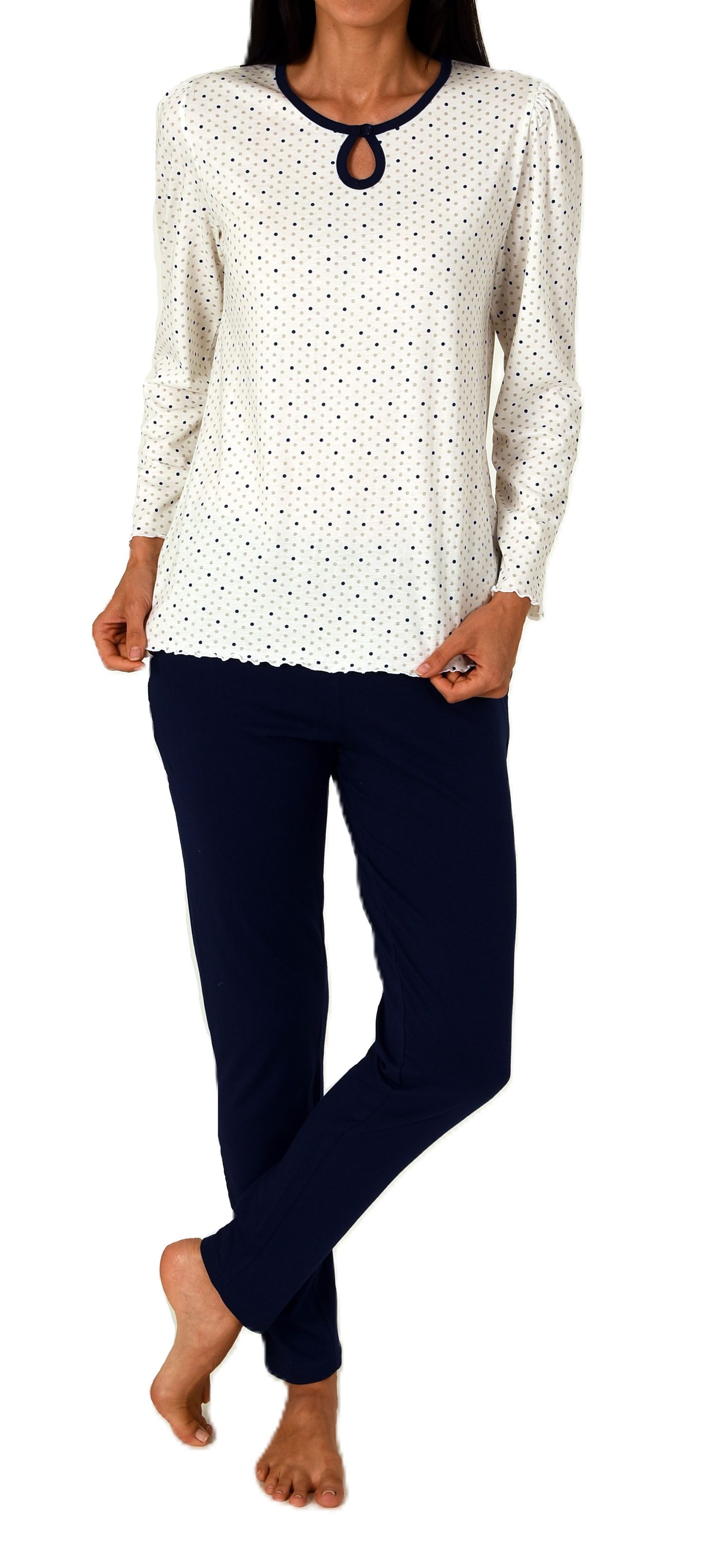Normann Damen Schlafanzug langarm Pyjama in Tupfen Punkte Optik – auch in Übergrößen Normann Damen Schlafanzug langarm Pyjama in Tupfen Punkte Optik – auch in Übergrößen