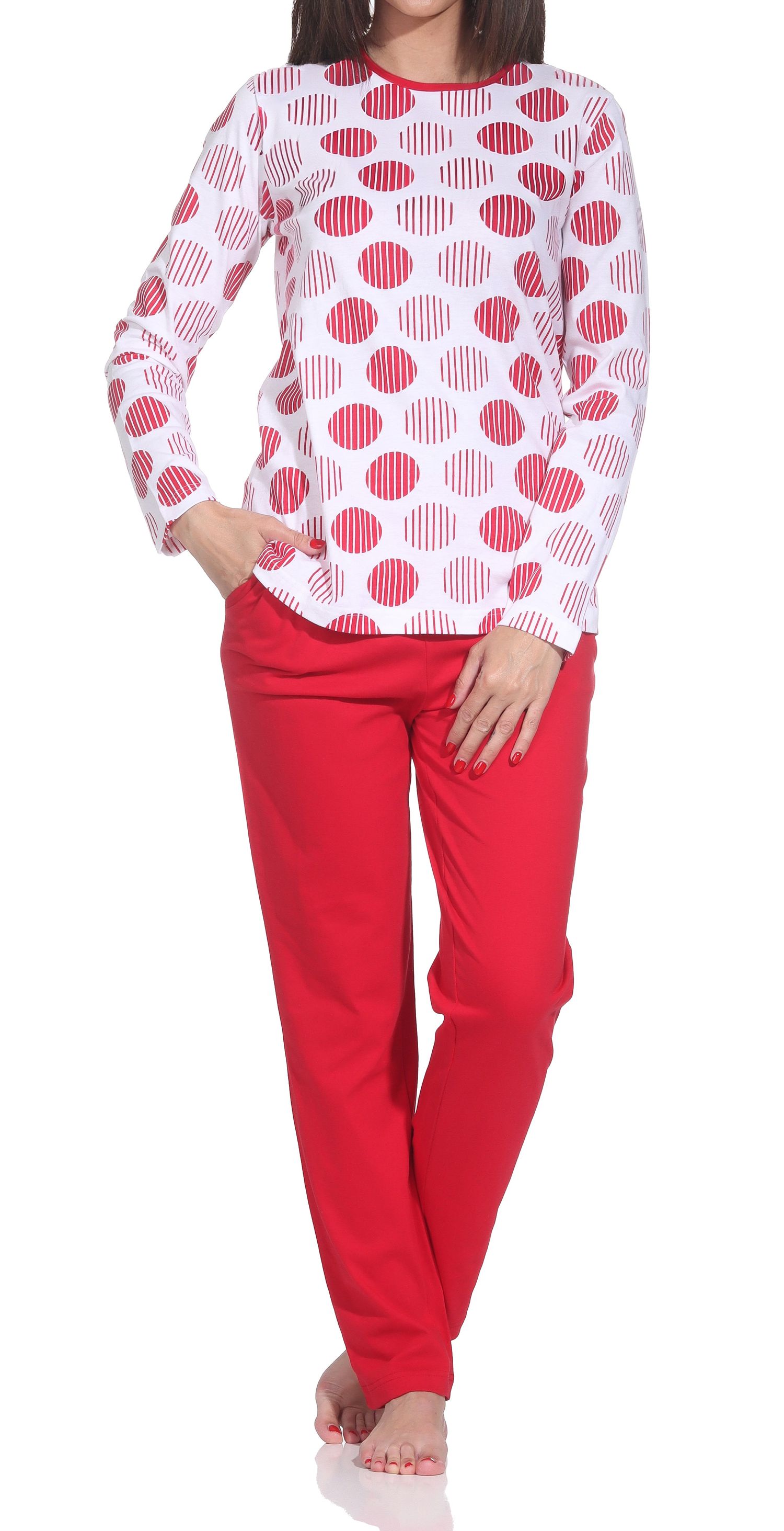 Normann Damen langarm Schlafanzug Pyjama in Tupfen-Punkte Design - auch in Übergrössen