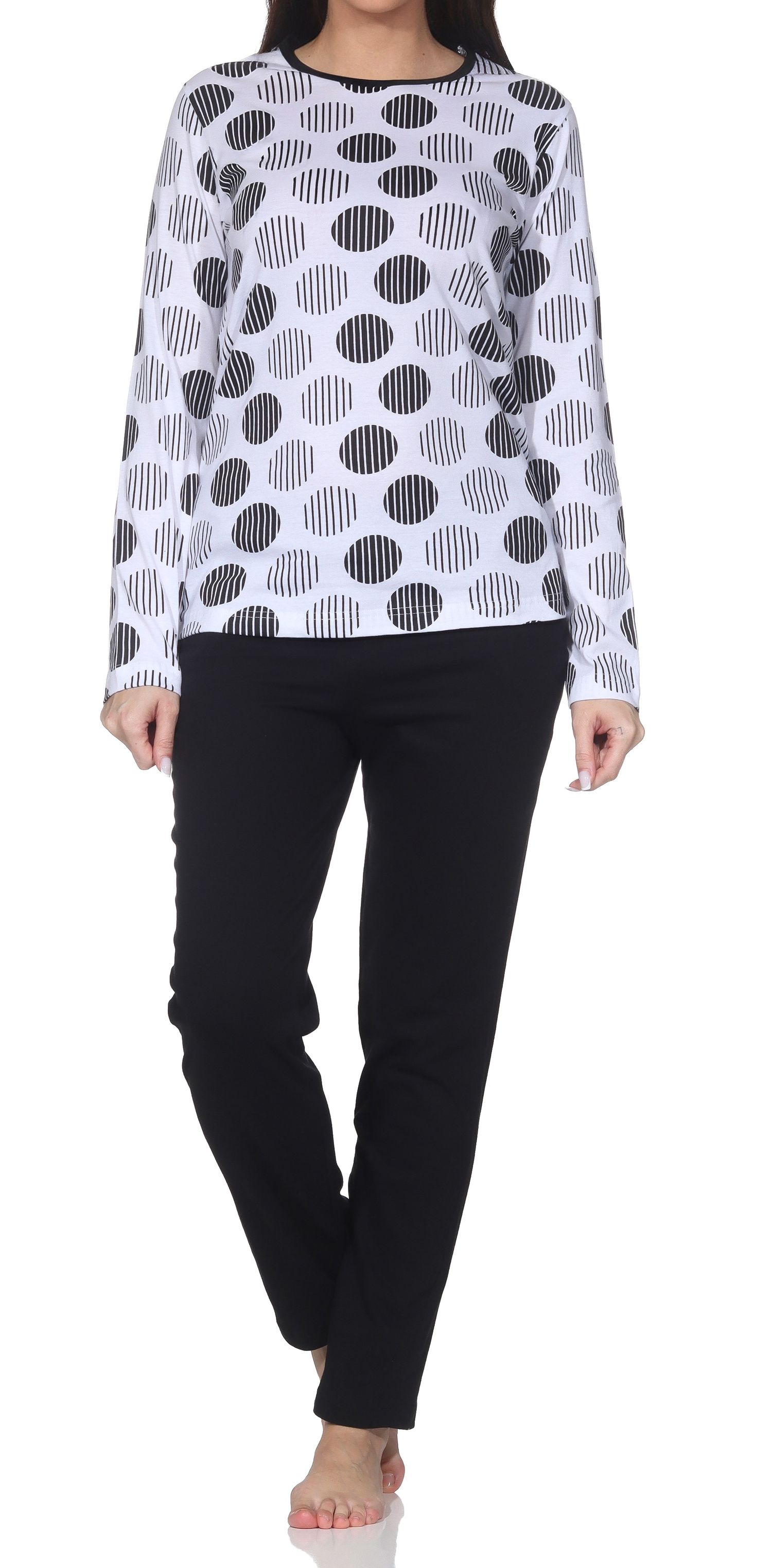 Normann Damen langarm Schlafanzug Pyjama in Tupfen-Punkte Design - auch in Übergrössen