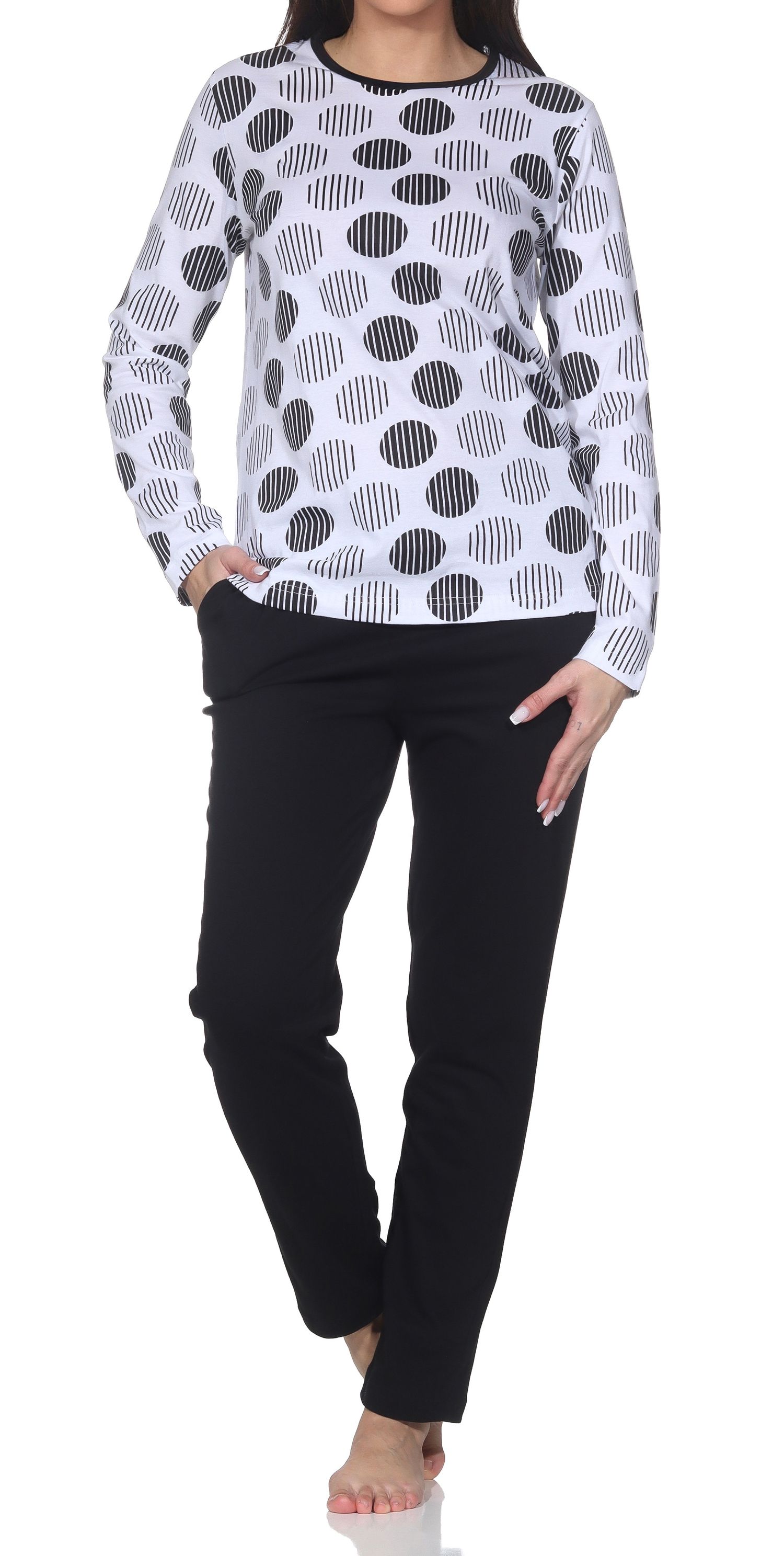 Normann Damen langarm Schlafanzug Pyjama in Tupfen-Punkte Design - auch in Übergrössen