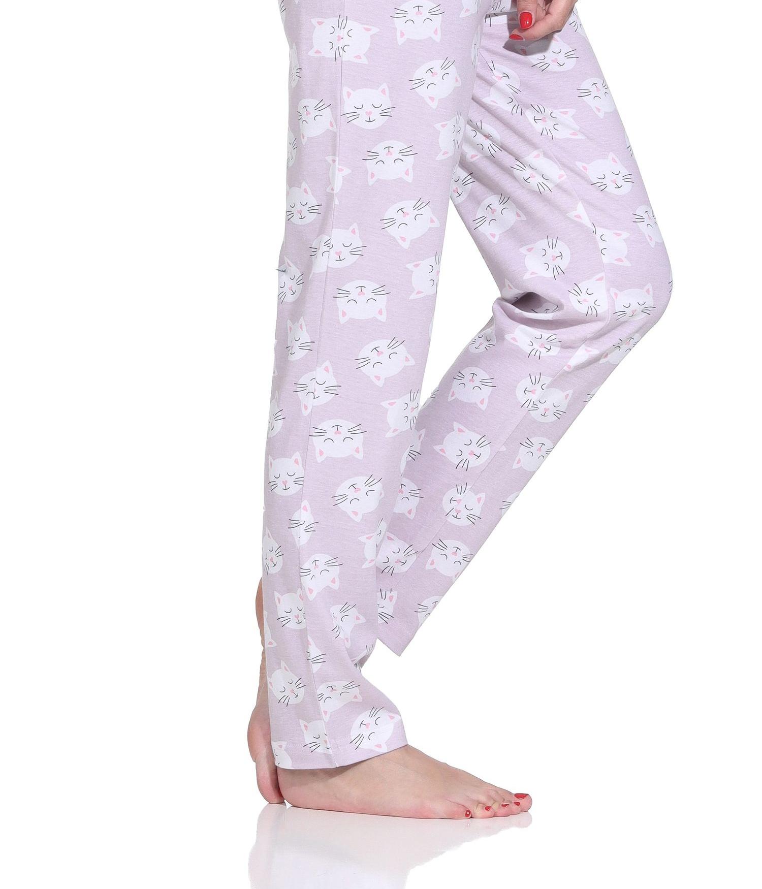 Upload Normann Damen langarm Schlafanzug Pyjama mit niedlichen Katzenmotiv – auch in Übergröße
