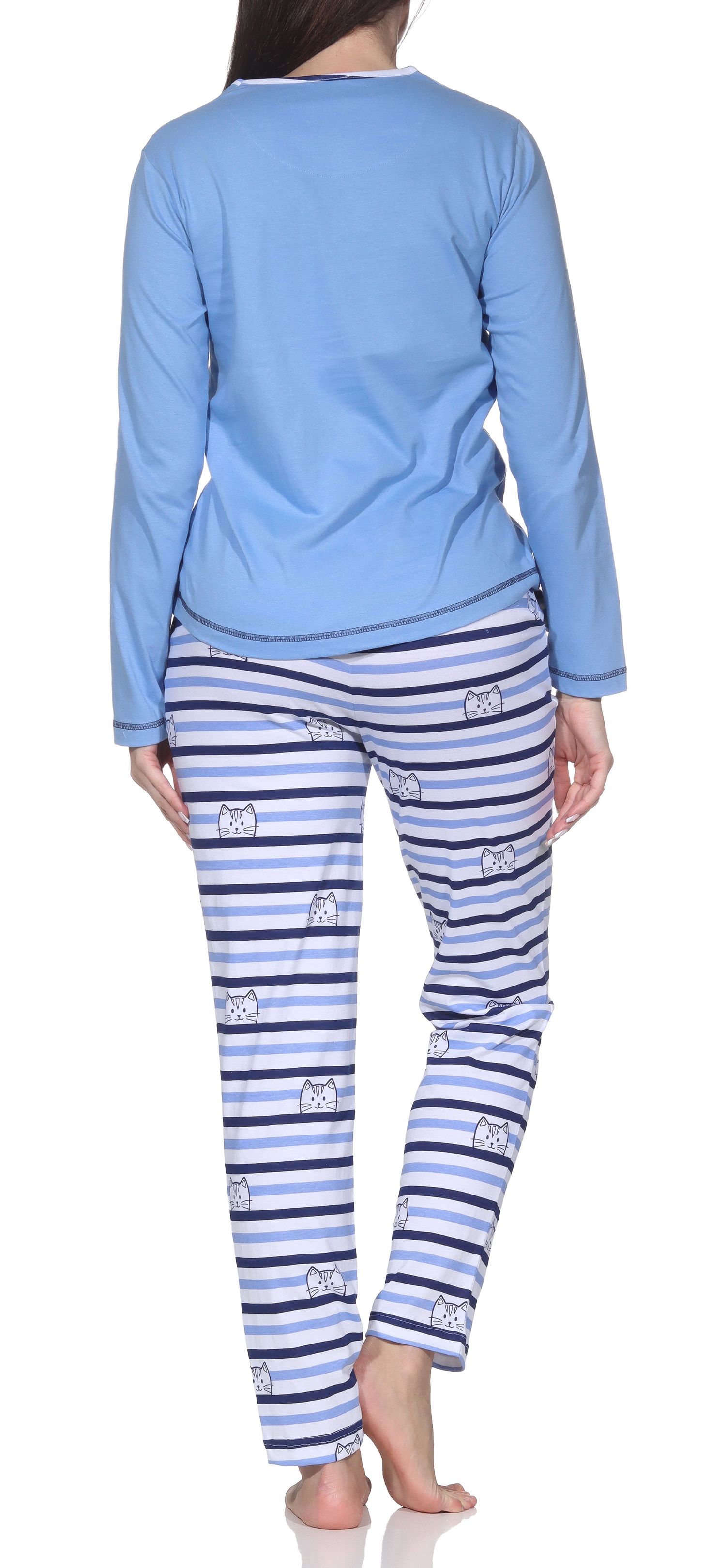 Normann Damen langarm Schlafanzug Pyjama in Katzen Optik – auch in Übergrößen verfügbar