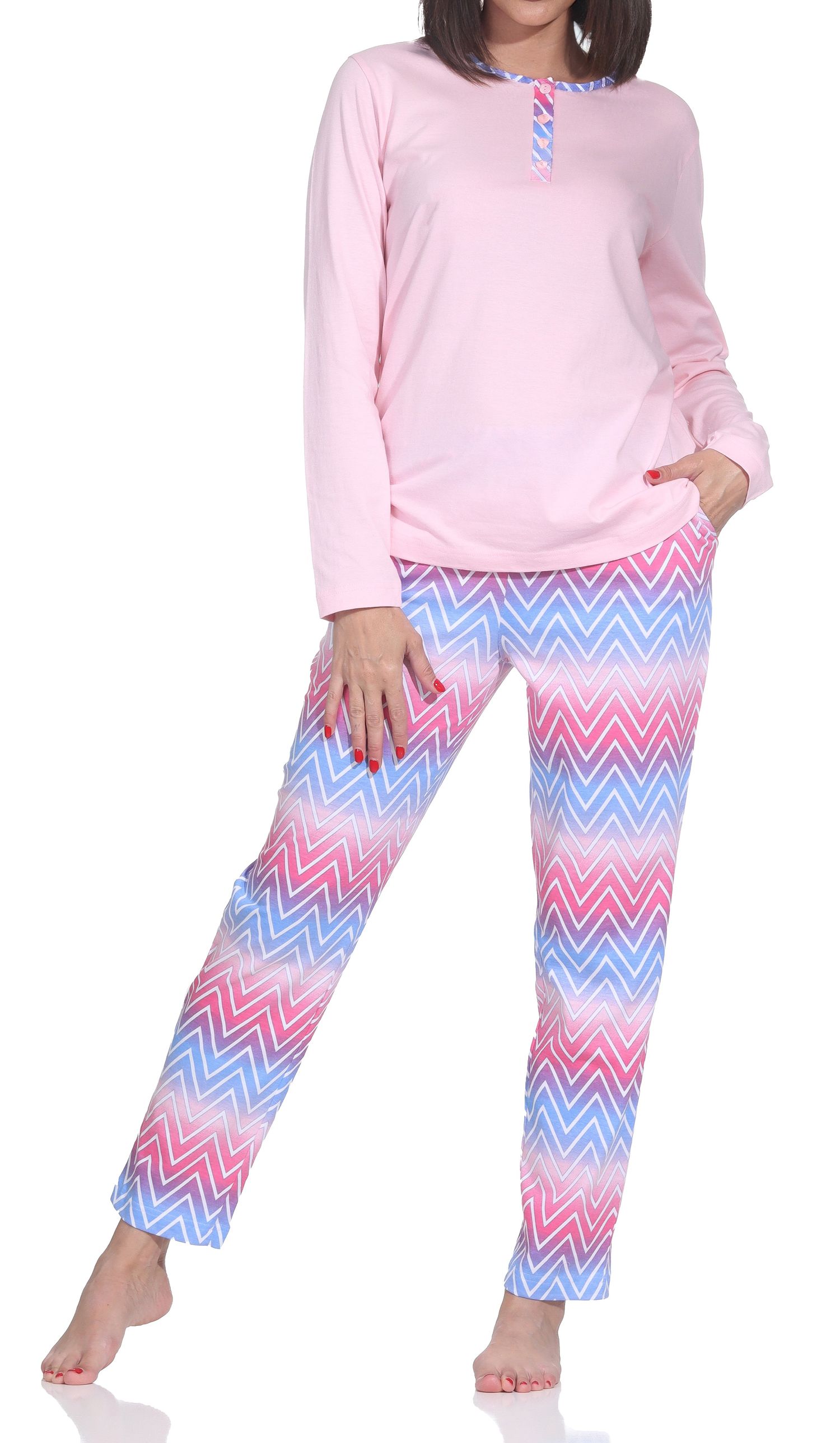 Normann Damen Capri-Pyjama kurzarm – Modernes Zick-Zack-Design – auch in Übergrößen
