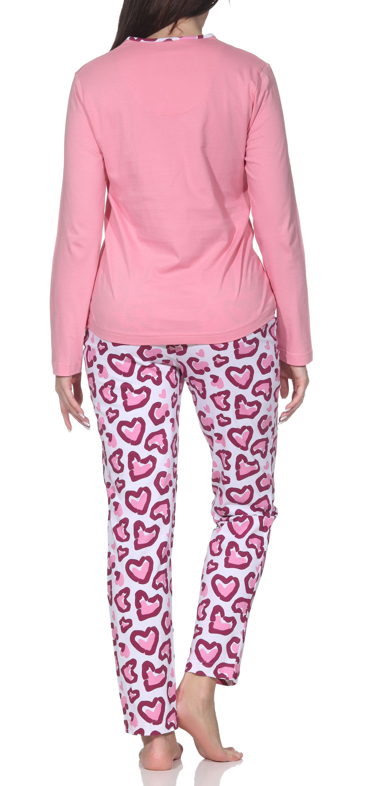 Normann Damen Schlafanzug langarm Pyjama mit Animal Print Motiv – auch in Übergrößen