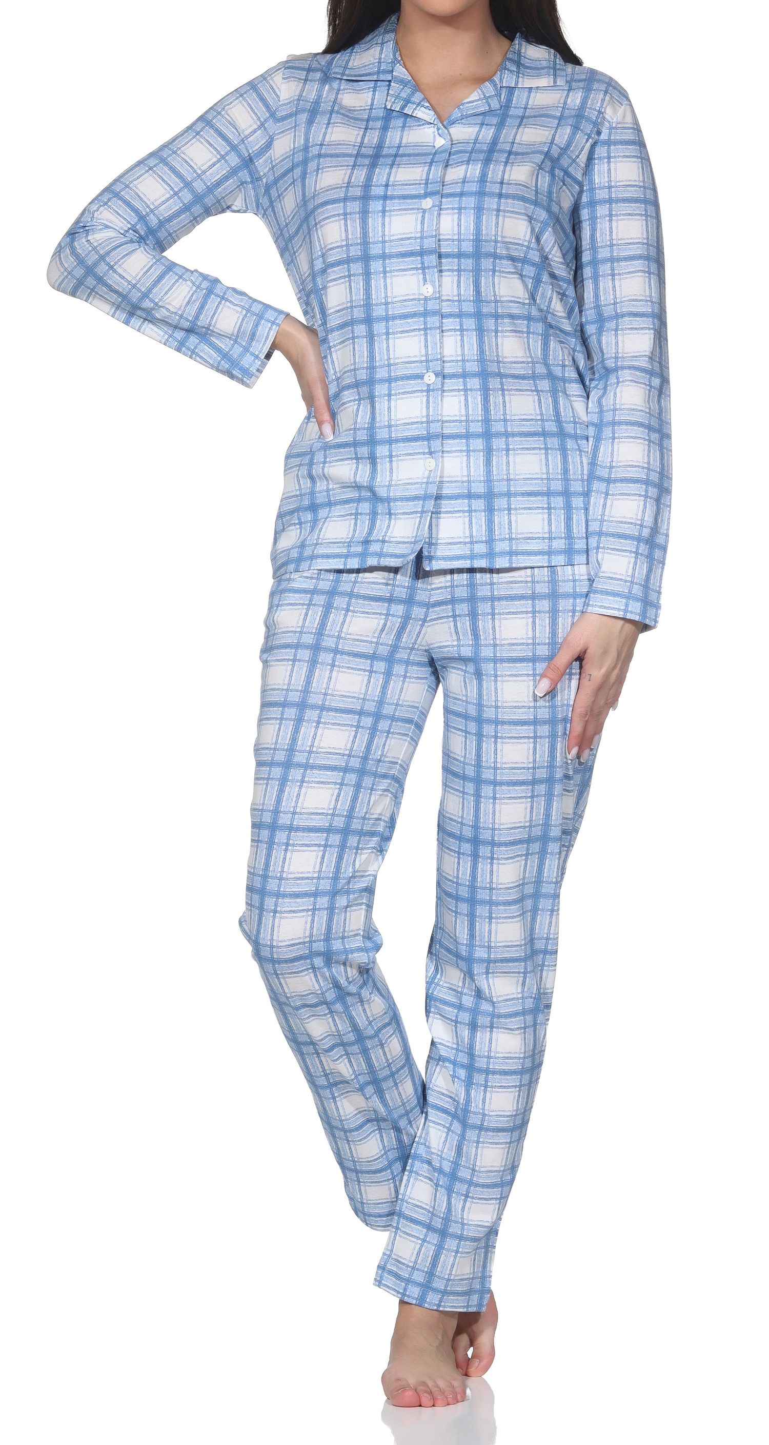 Normann Damen Jersey Pyjama langarm zum durchknöpfen in Karo Optik - auch in Übergrößen Normann Damen Jersey Pyjama langarm zum durchknöpfen in Karo Optik - auch in Übergrößen