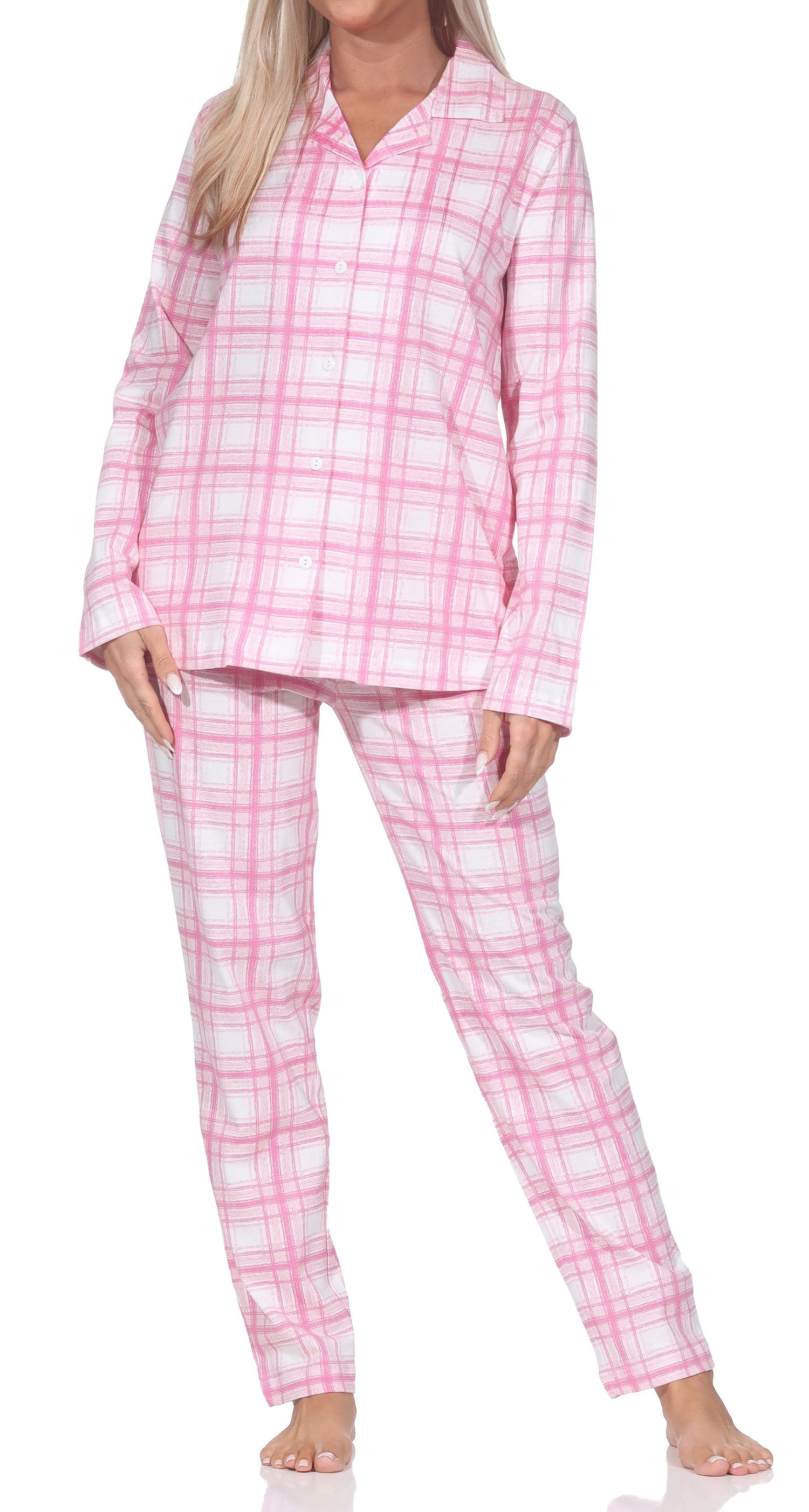 Normann Damen Jersey Pyjama langarm zum durchknöpfen in Karo Optik - auch in Übergrößen Normann Damen Jersey Pyjama langarm zum durchknöpfen in Karo Optik - auch in Übergrößen