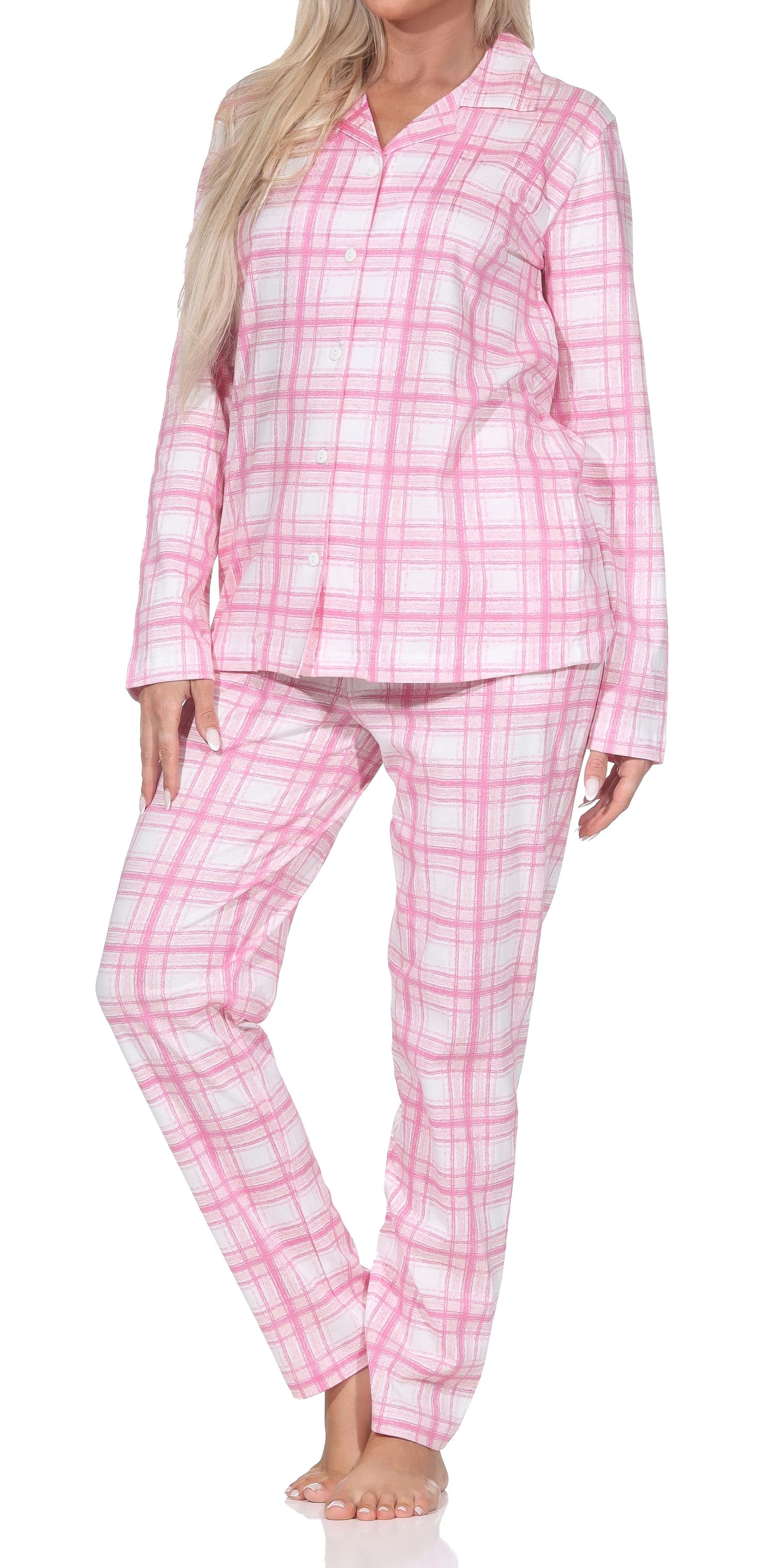 Normann Damen Jersey Pyjama langarm zum durchknöpfen in Karo Optik - auch in Übergrößen Normann Damen Jersey Pyjama langarm zum durchknöpfen in Karo Optik - auch in Übergrößen