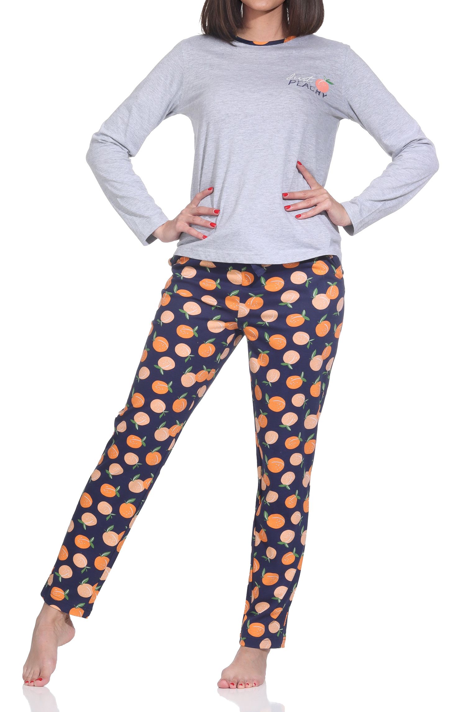 Normann Damen Pyjama langarm Schlafanzug – „Peachy“ Design – Soft-Jersey Komfort Normann Damen Pyjama langarm Schlafanzug – „Peachy“ Design – Soft-Jersey Komfort