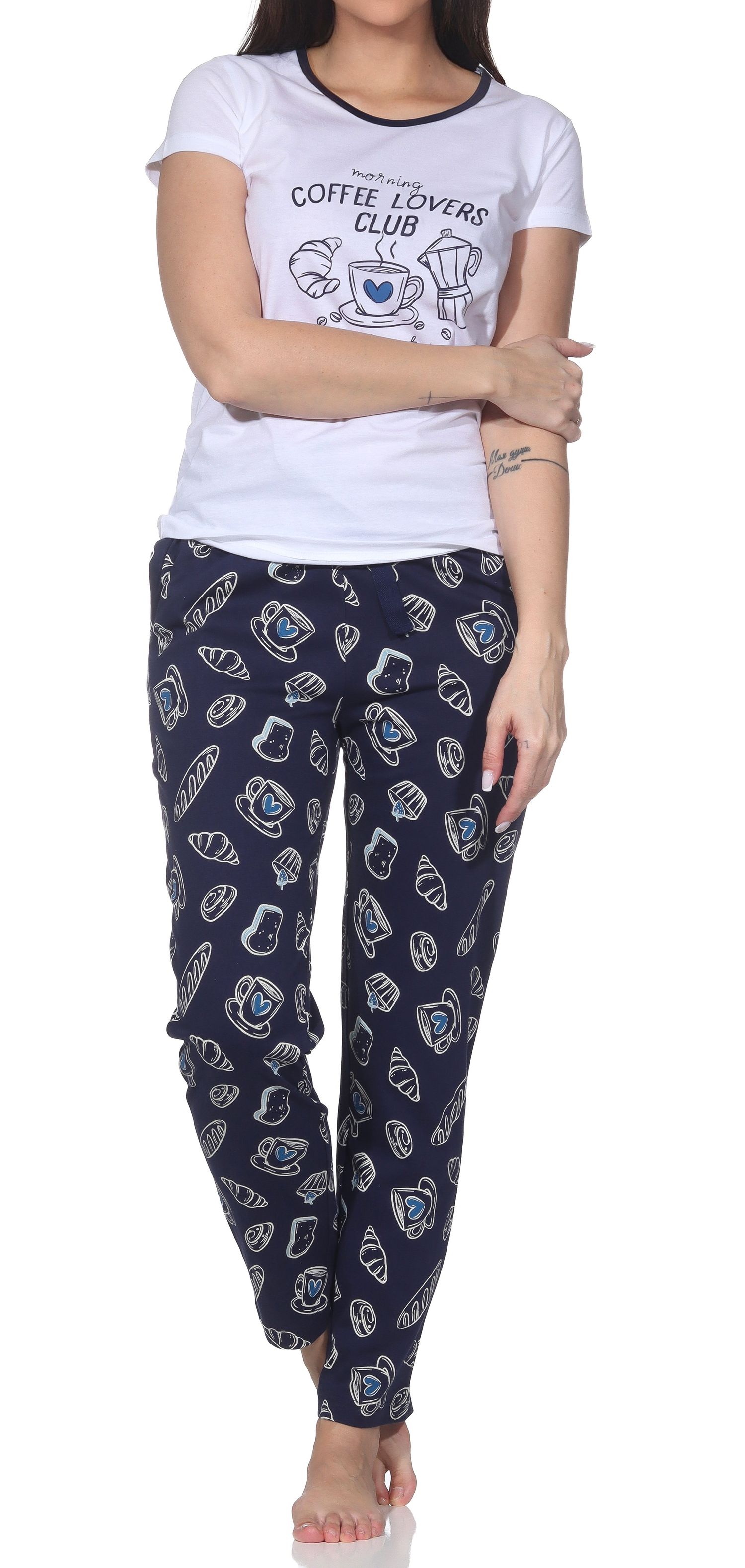 Normann Damen Schlafanzug kurzarm mit langer Pyjamahose - auch in Übergröße