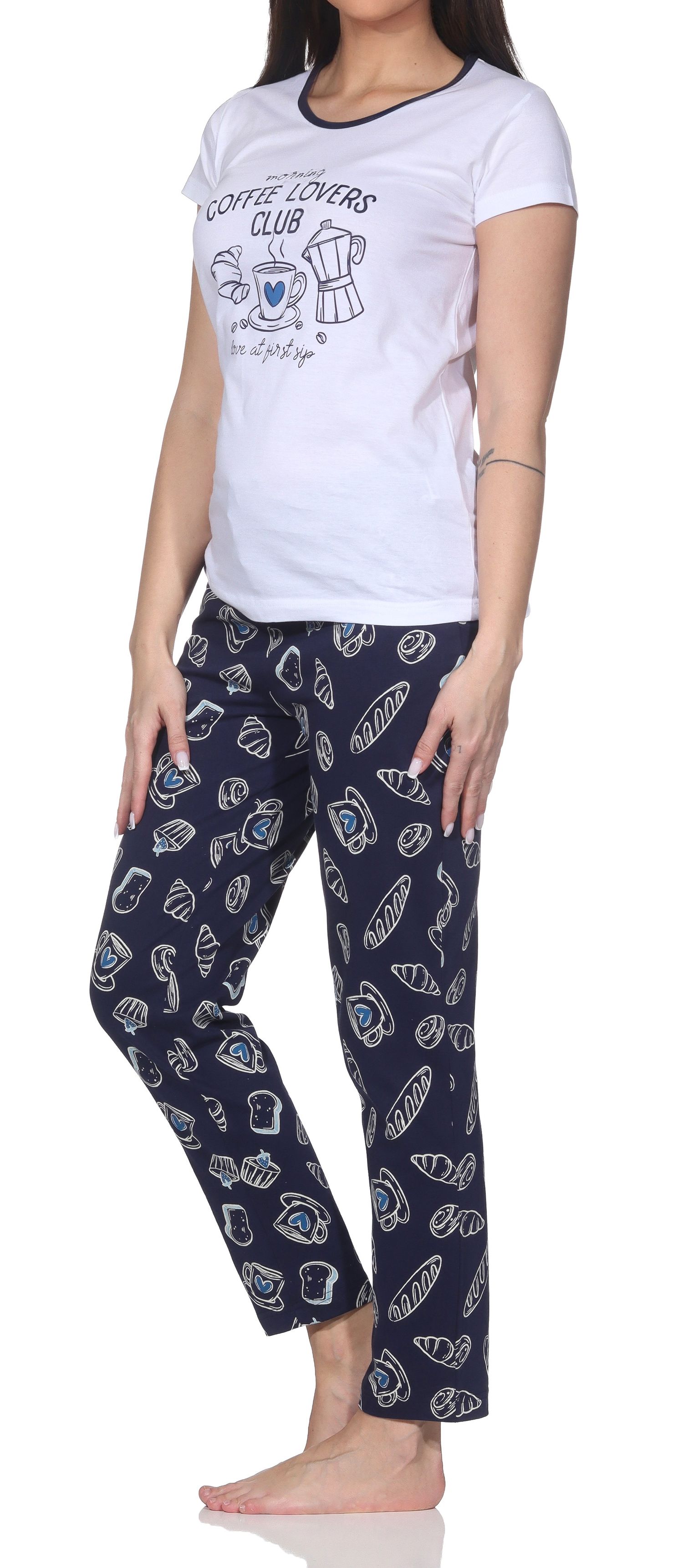 Normann Damen Schlafanzug kurzarm mit langer Pyjamahose - auch in Übergröße