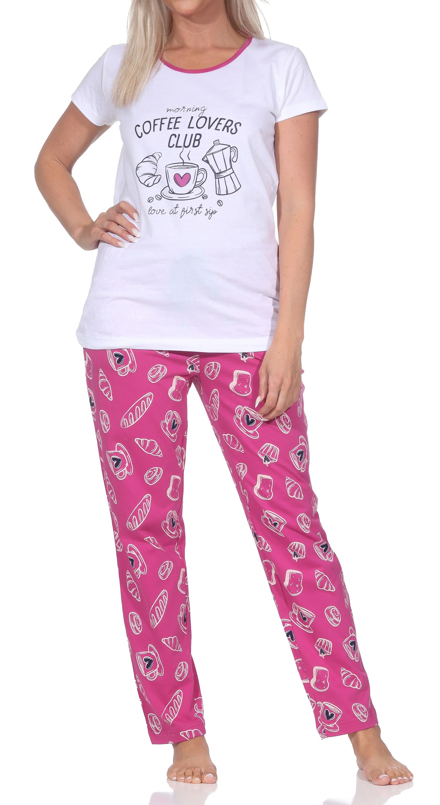 Normann Damen Schlafanzug kurzarm mit langer Pyjamahose - auch in Übergröße